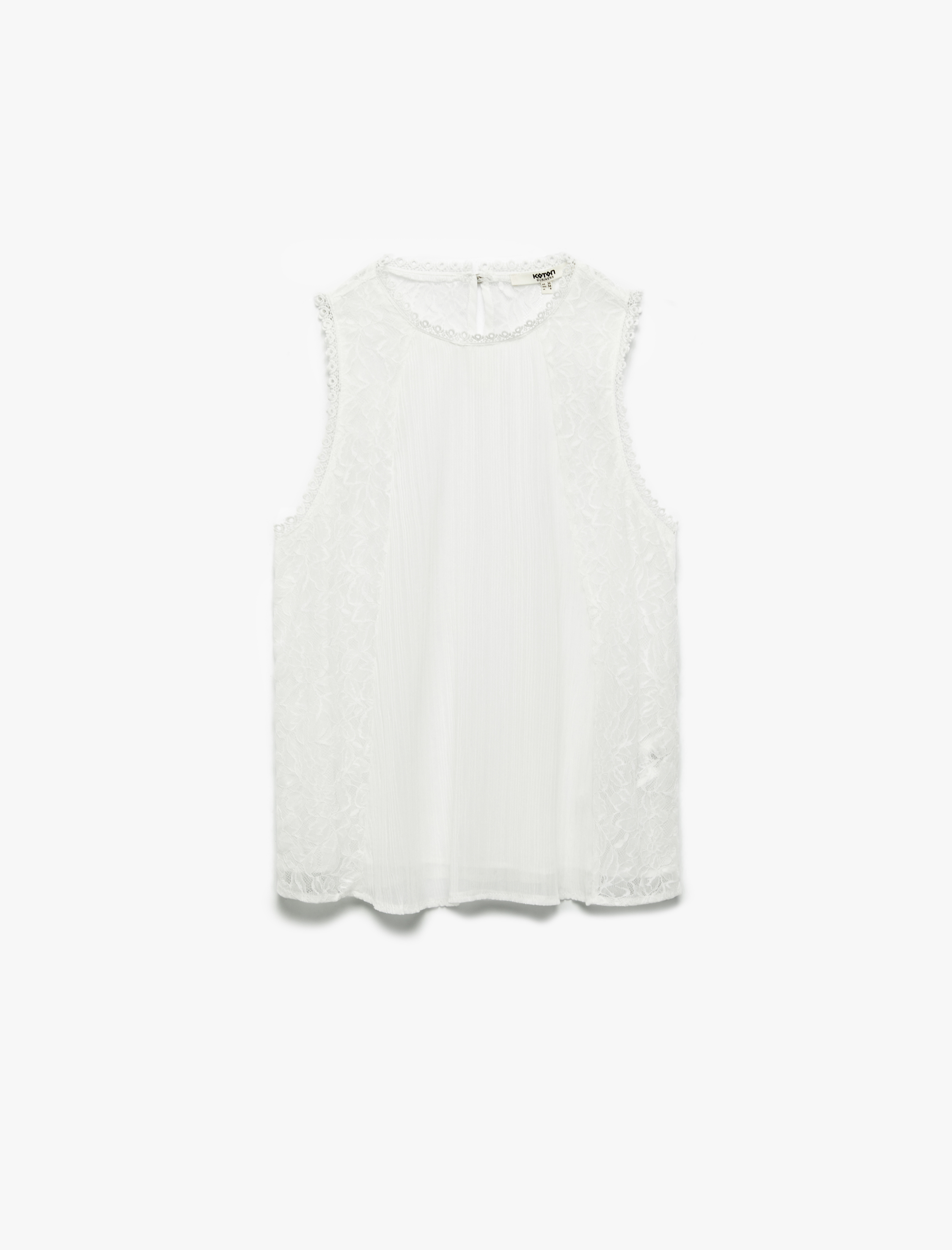   Rahat Kalıp Bisiklet Yaka Dantelli Tül Kolsuz Bluz