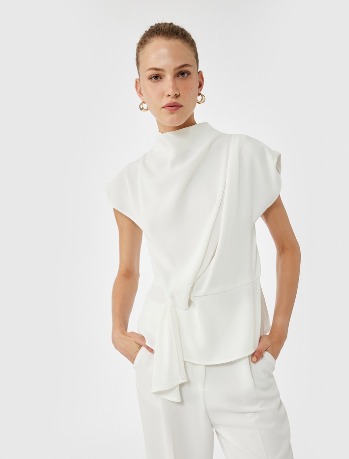  Kap Kol Düğüm Detaylı Dik Yaka Bluz