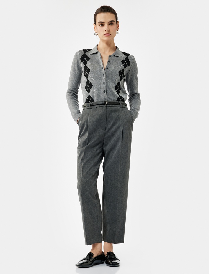  Cepli Kemerli Yüksek Bel Oversize Cigarette Pantolon