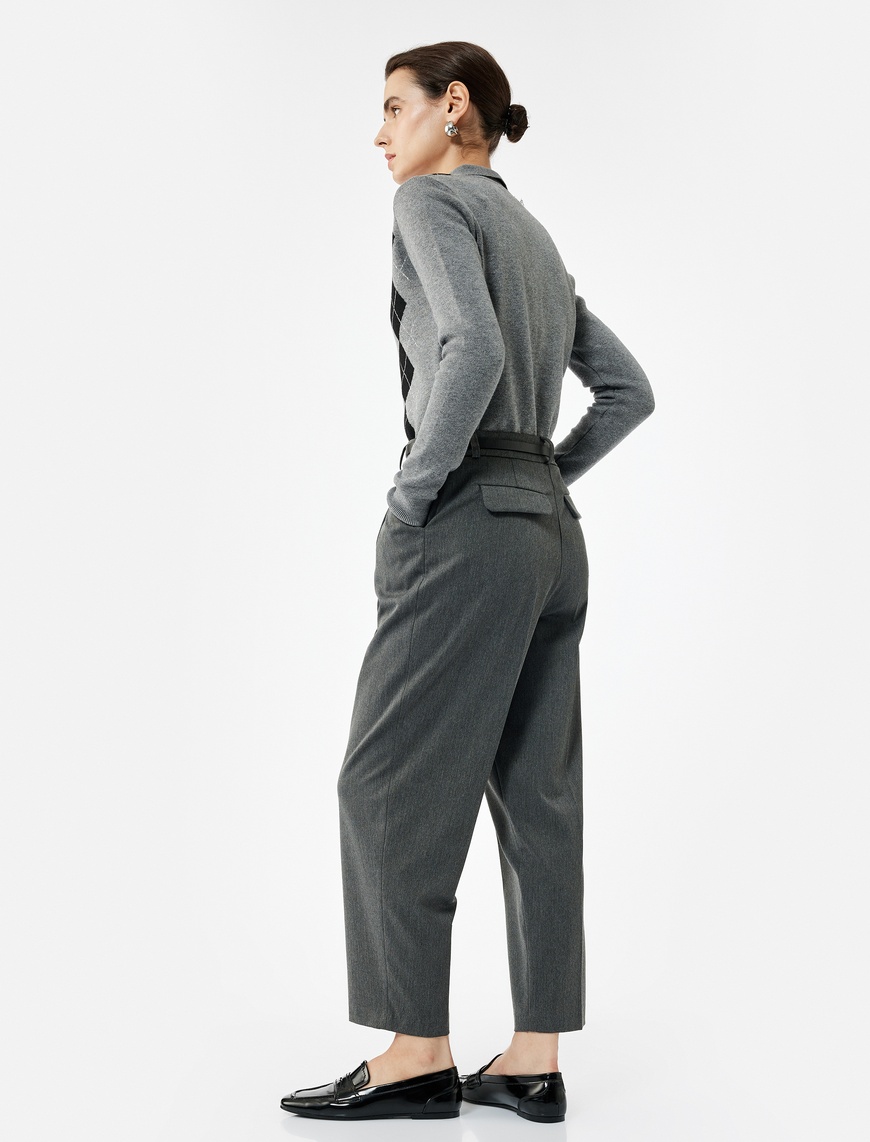   Cepli Kemerli Yüksek Bel Oversize Cigarette Pantolon