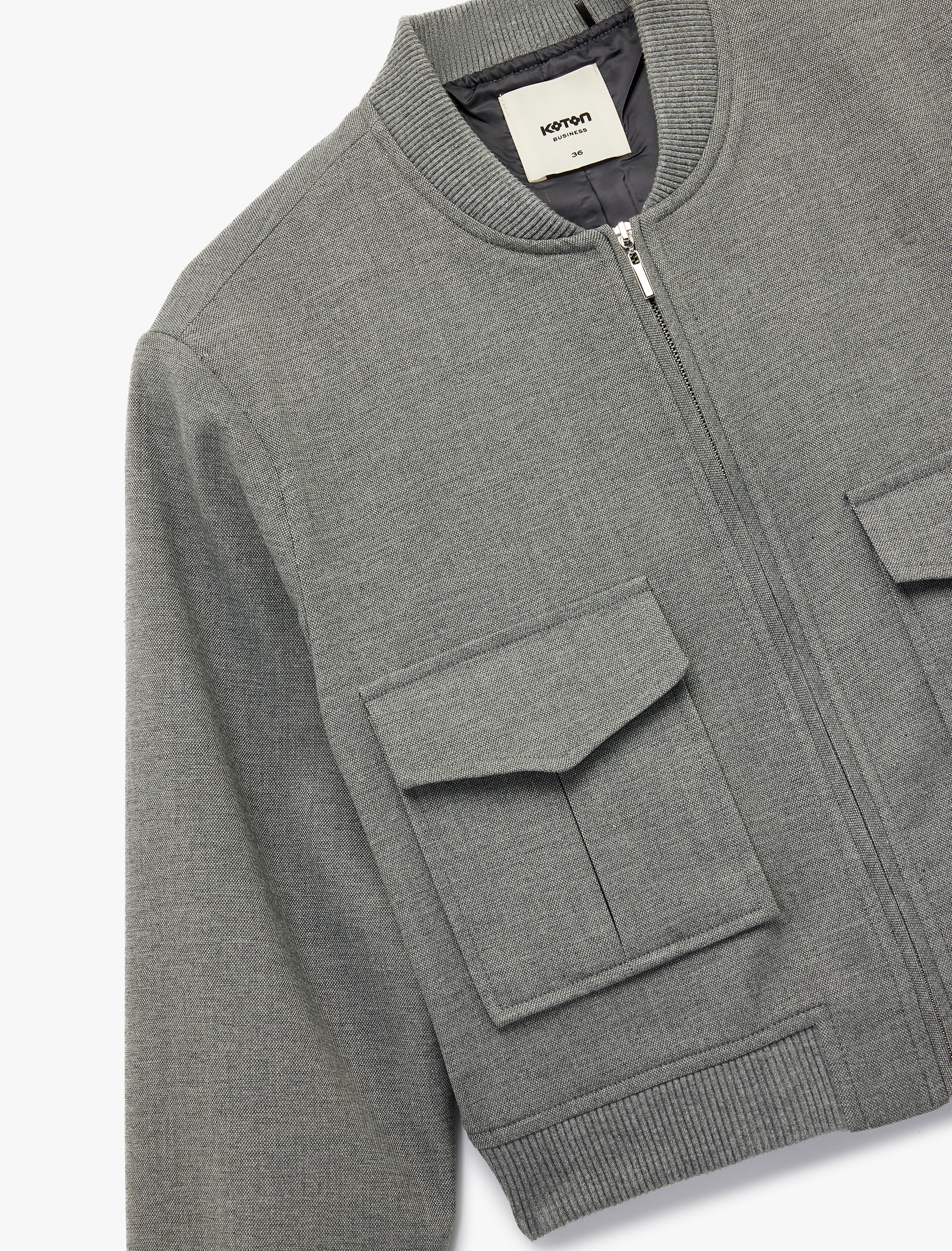   Uzun Kollu Kolej Yaka Cep Detaylı Bomber Ceket