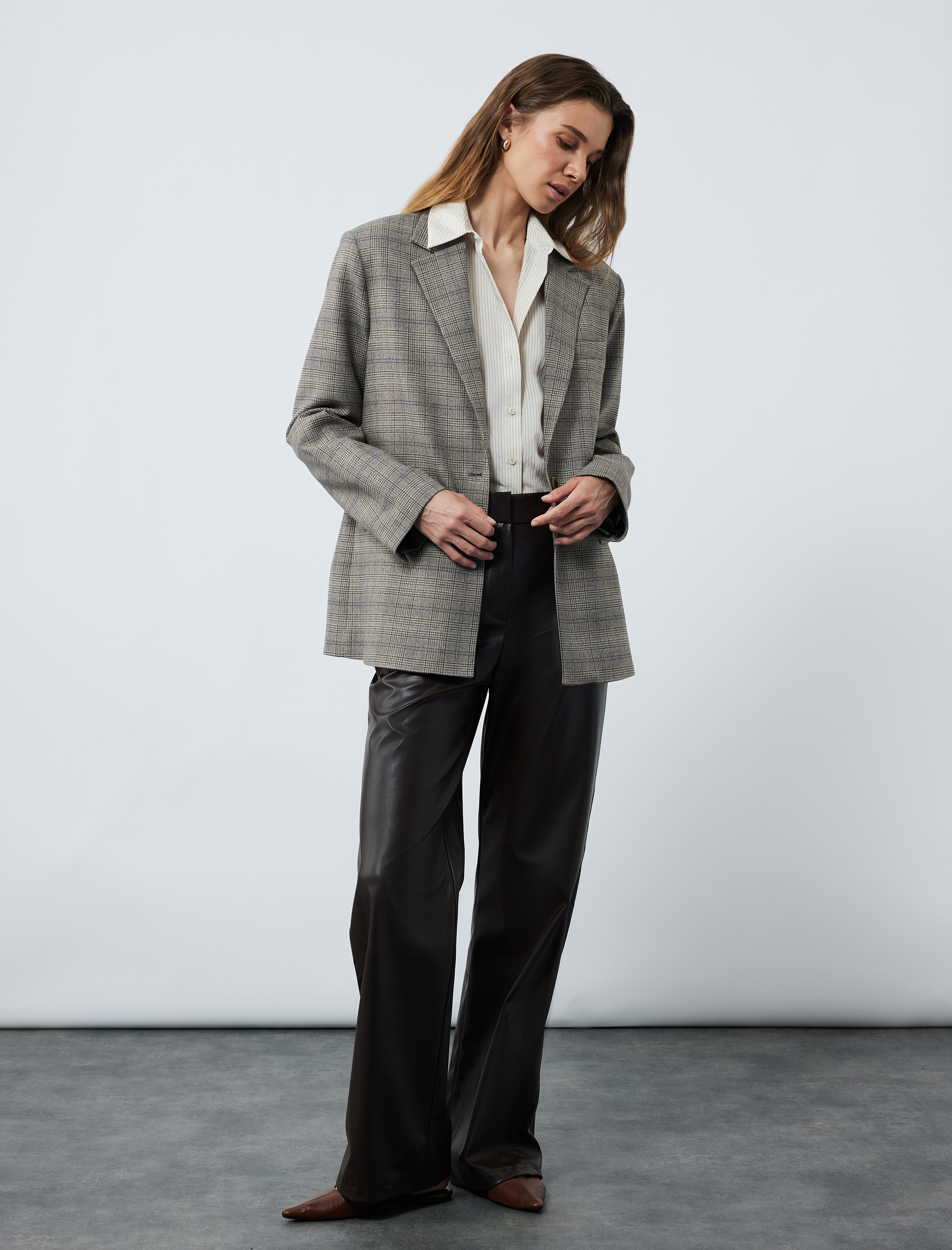   Cepli Düz Bol Paça Suni Deri Pantolon