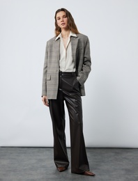 Cepli Düz Bol Paça Suni Deri Pantolon