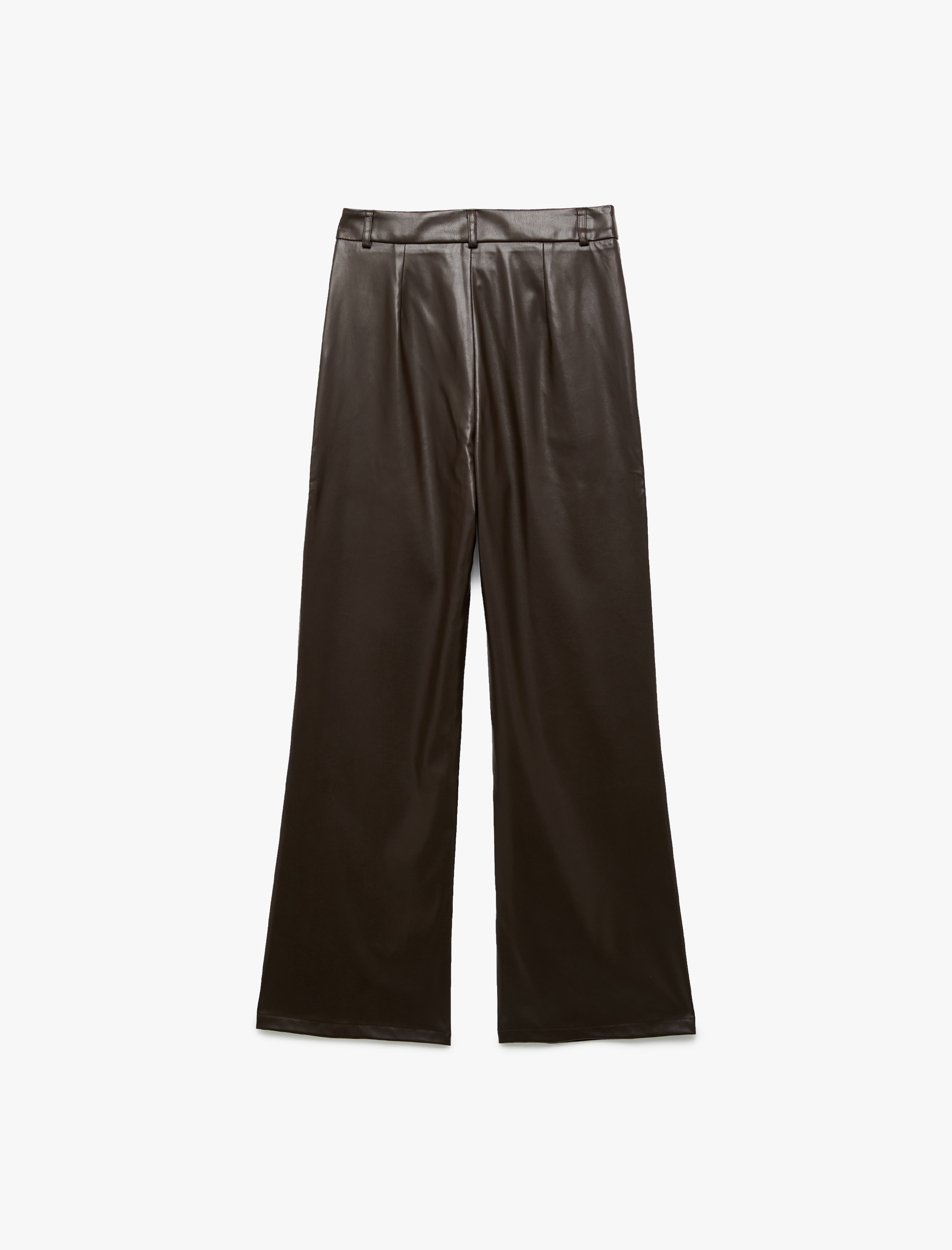   Cepli Düz Bol Paça Suni Deri Pantolon