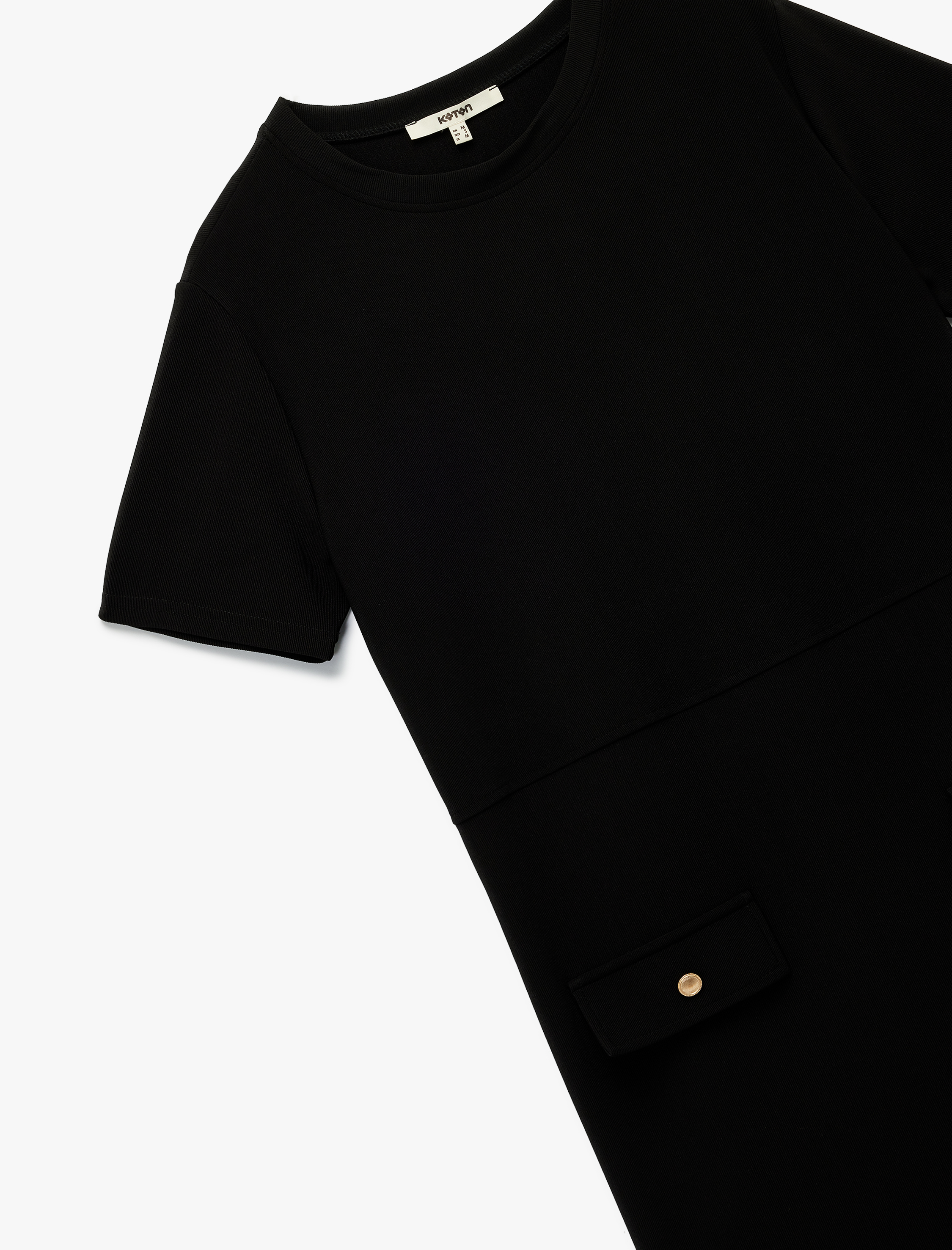   Aplike Detaylı Bisiklet Yaka Kısa Kollu Mini Elbise