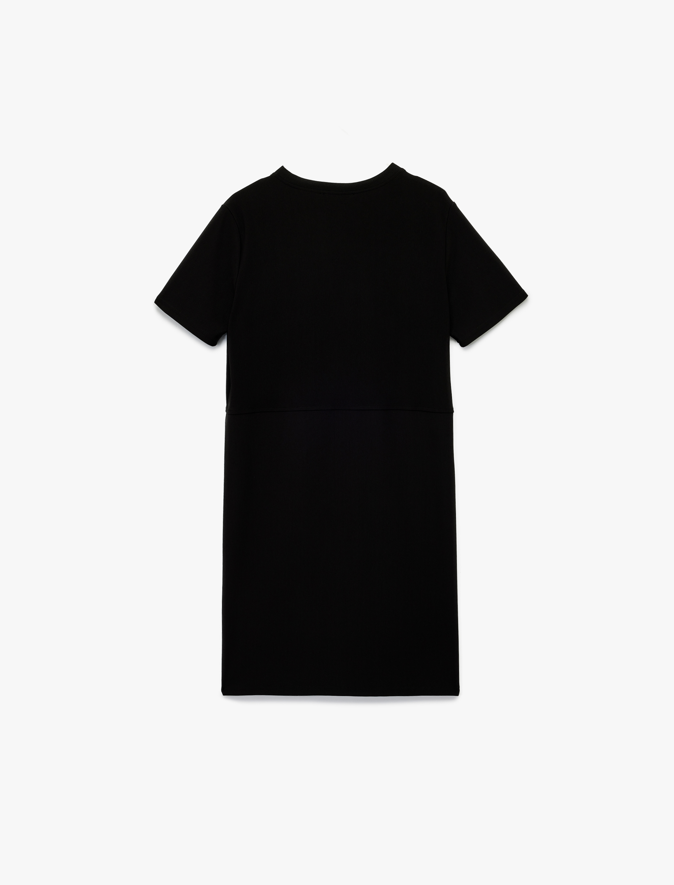   Aplike Detaylı Bisiklet Yaka Kısa Kollu Mini Elbise