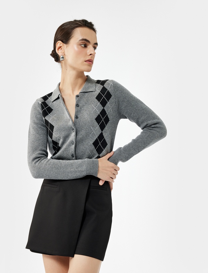  Fleto Cep Detaylı Kruvaze Mini Şort Etek