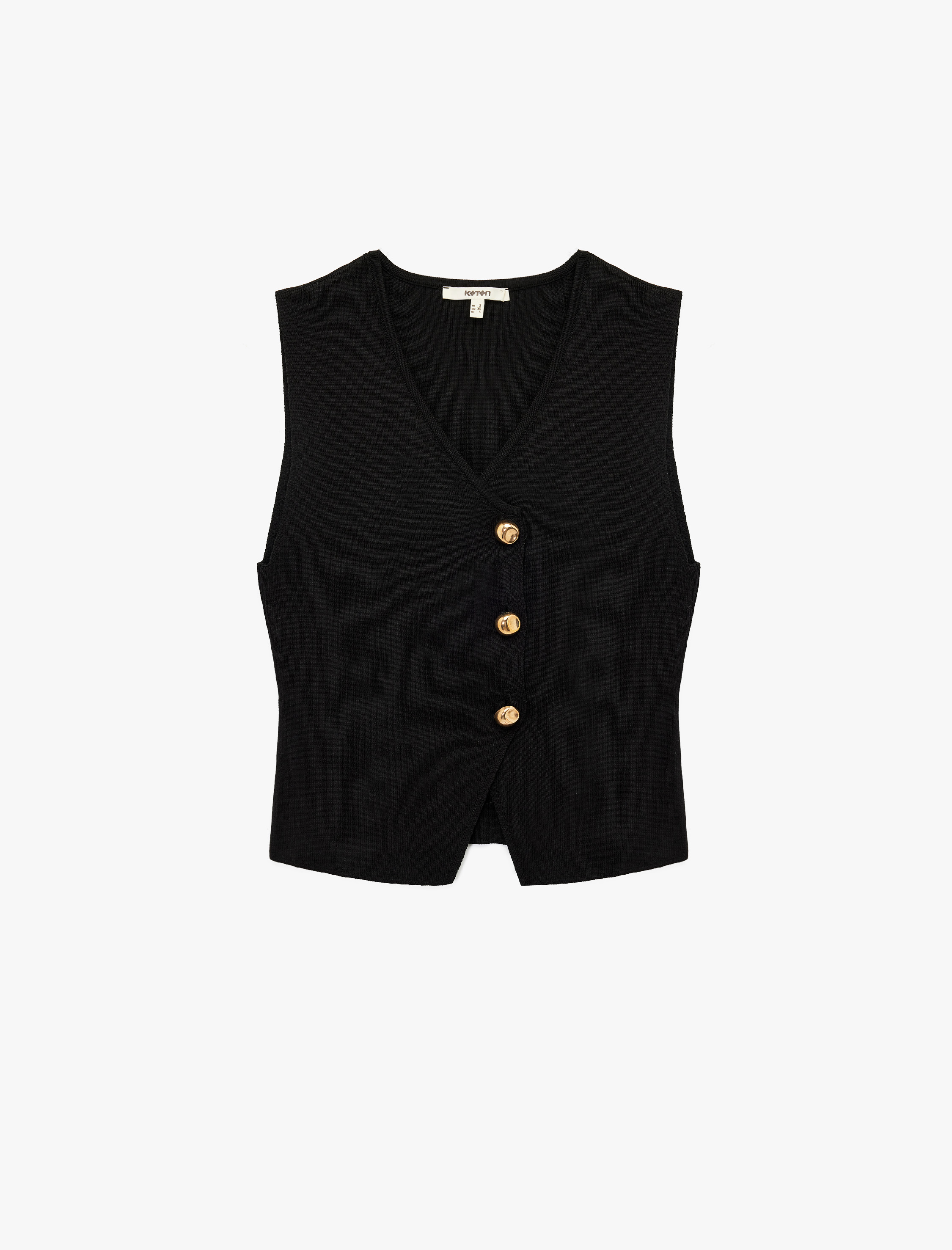   V Yaka Kolsuz Gold Düğmeli Triko Yelek