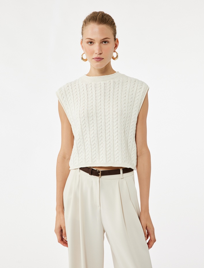  Kolsuz Bisiklet Yaka Saç Örgü Süveter