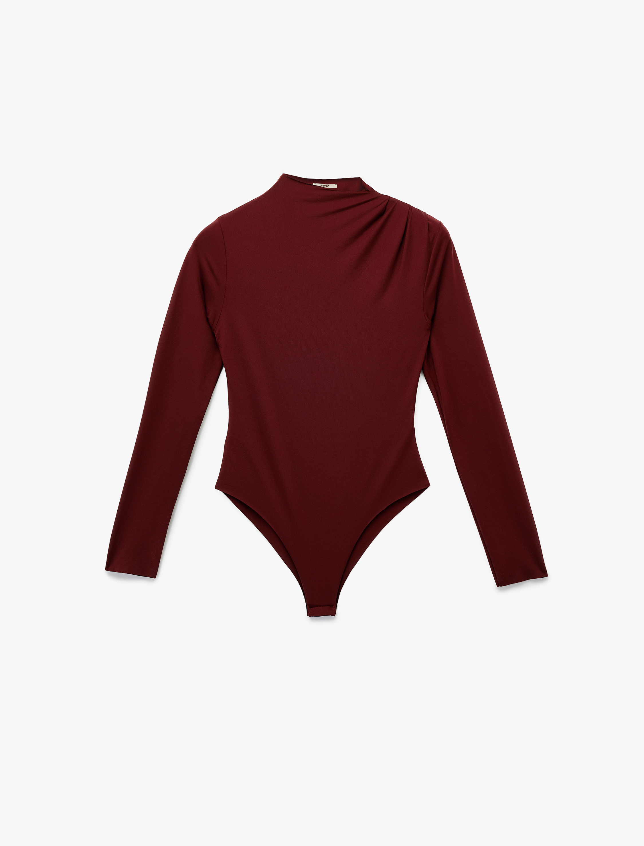   Slim Fit Hafif Dik Yaka Drape Detaylı Uzun Kollu Bodysuit