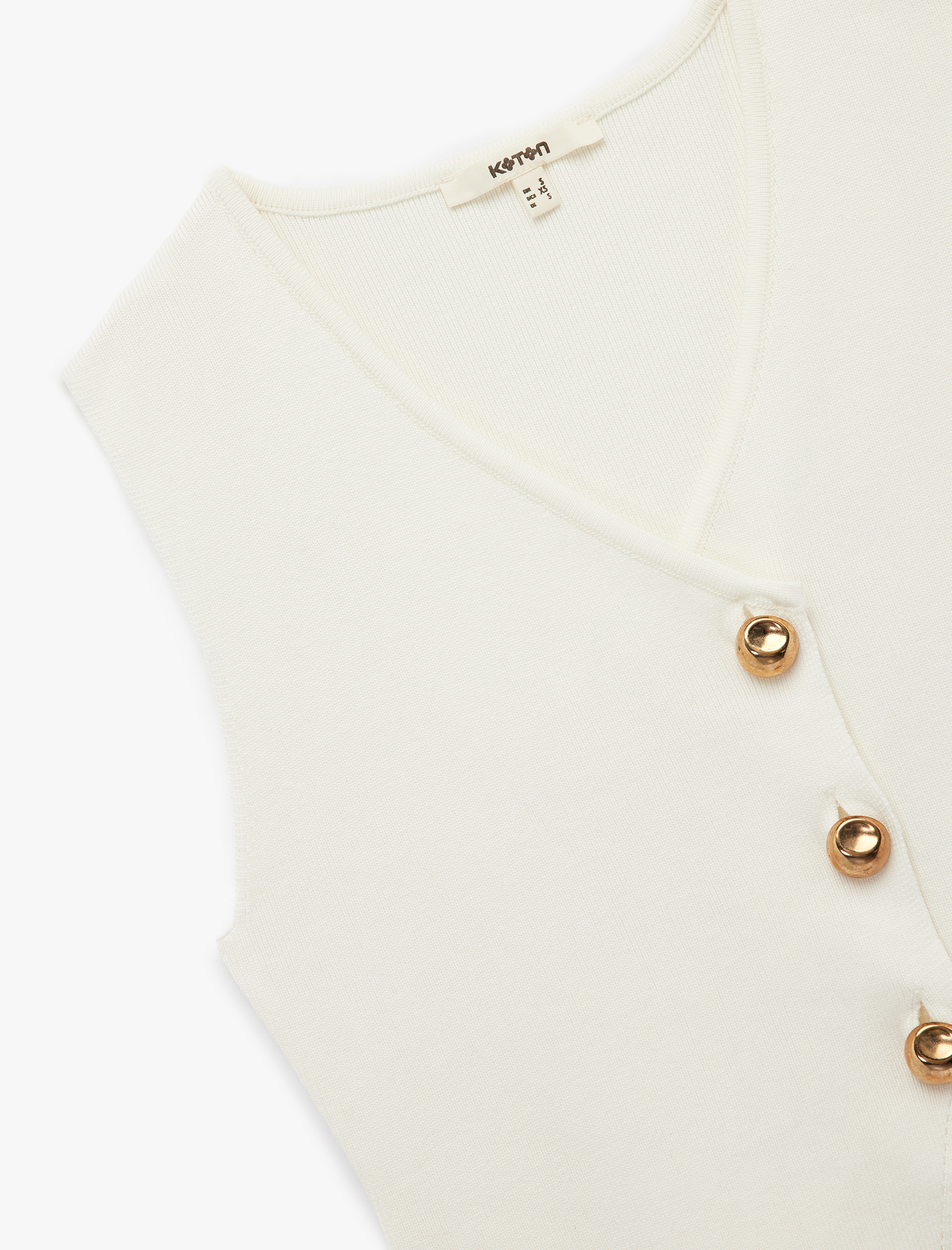   V Yaka Kolsuz Gold Düğmeli Triko Yelek