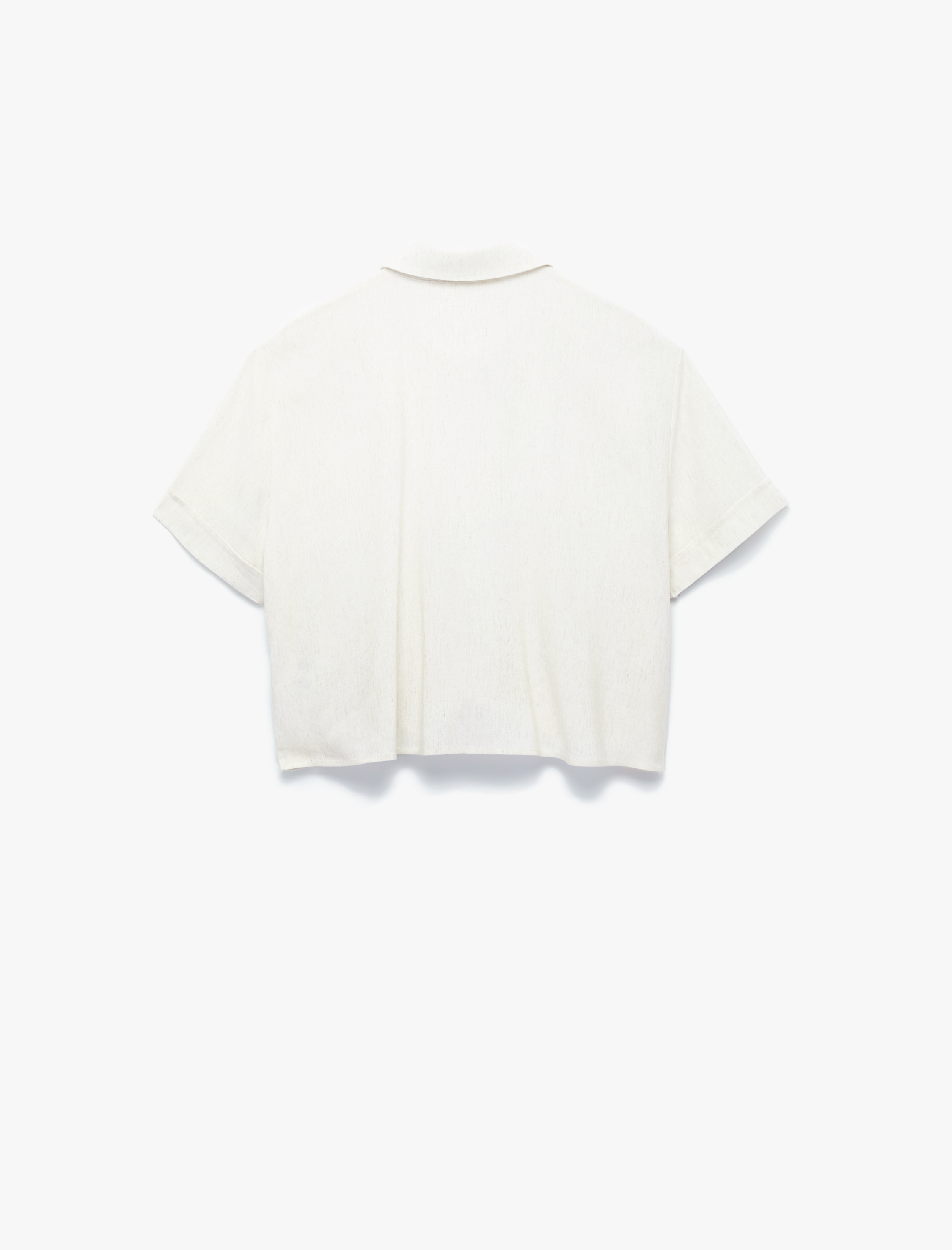   Keten Karışımlı Kısa Kollu Klasik Yaka Crop Gömlek