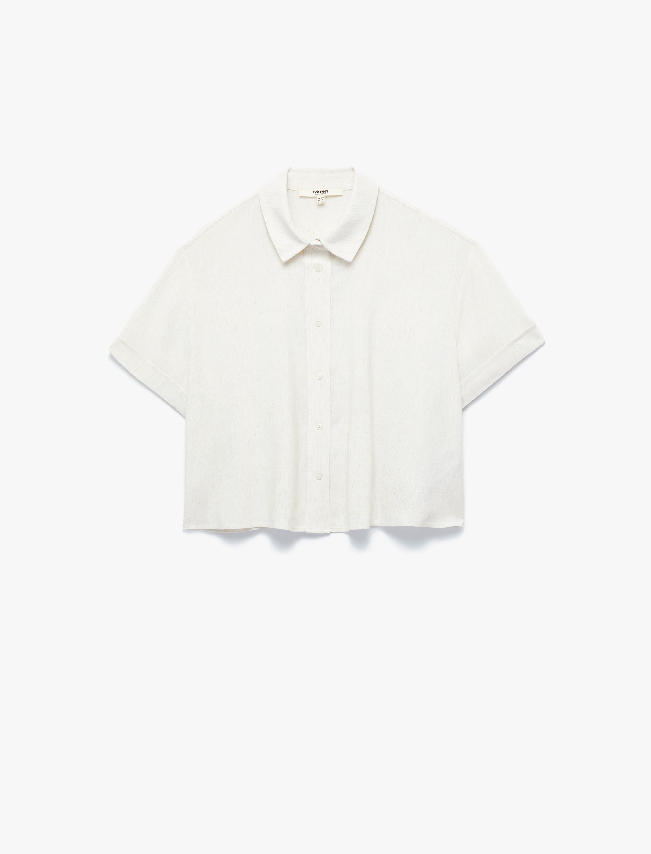   Keten Karışımlı Kısa Kollu Klasik Yaka Crop Gömlek