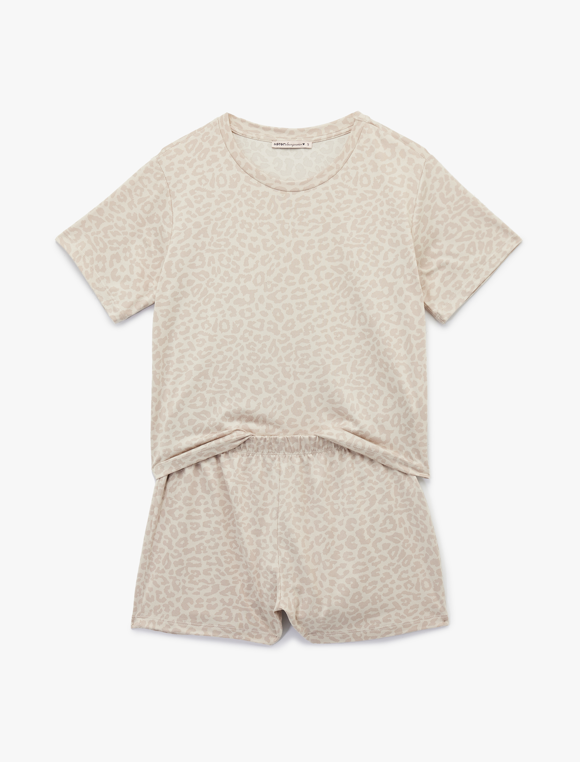   Kısa Kollu Bisiklet Yaka Leopar Desenli Şortlu Pijama Takımı