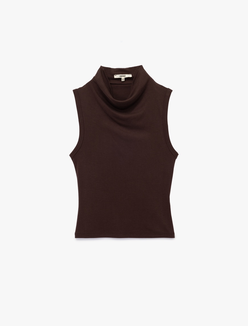   Modal Kumaş Slim Fit Dik Dökümlü Yaka Kolsuz Bluz