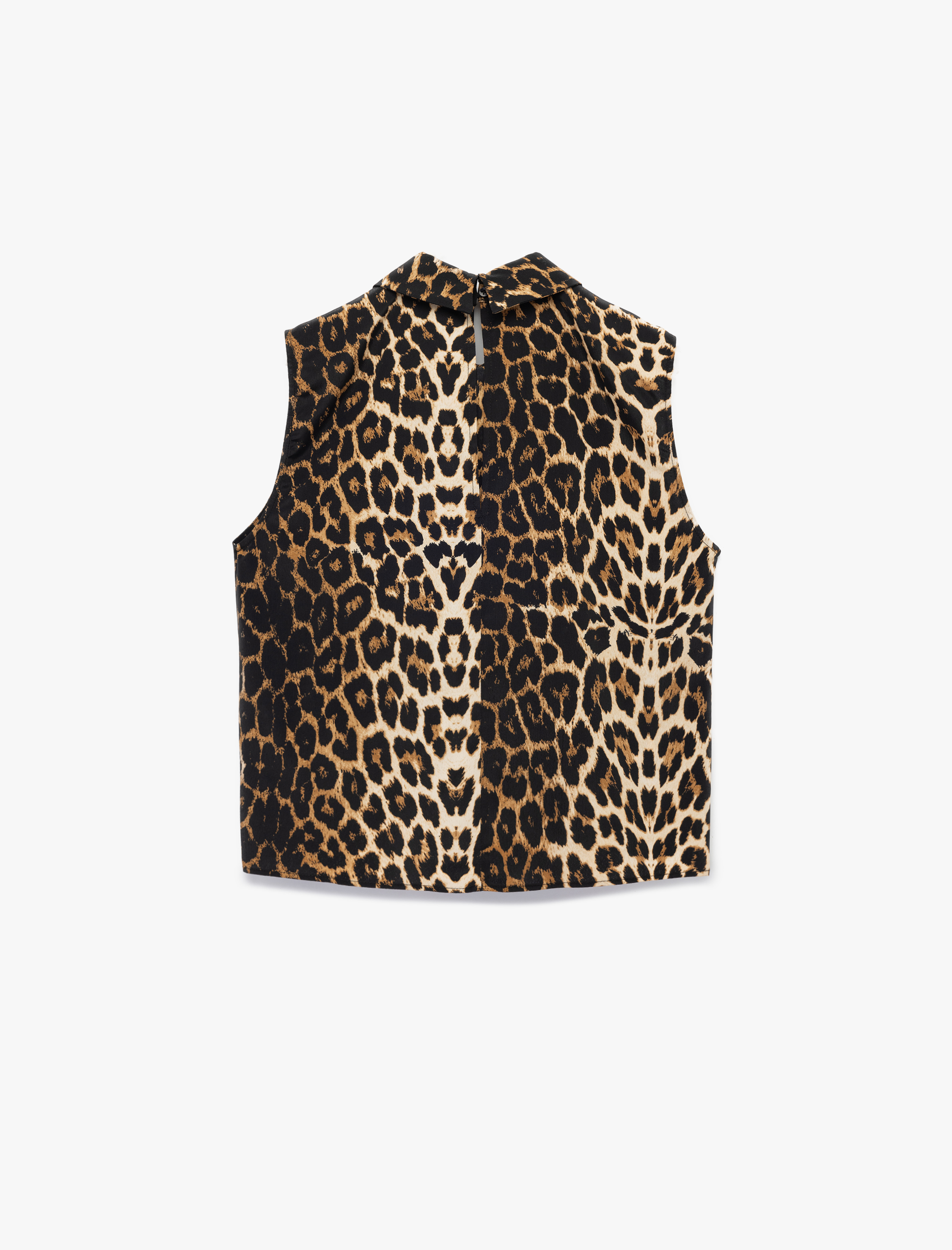 Dik Yaka Kolsuz Leopar Desenli Bluz