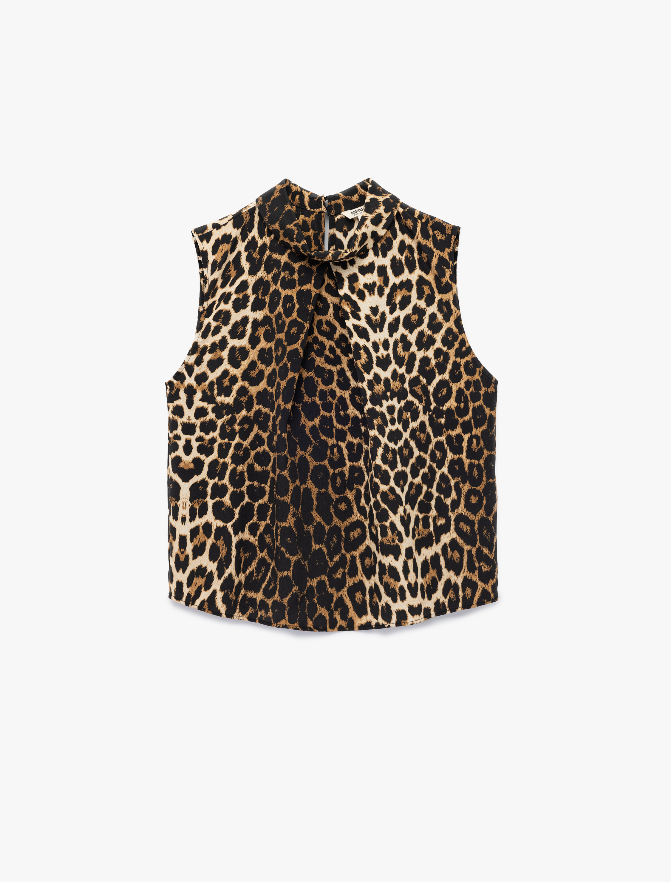 Dik Yaka Kolsuz Leopar Desenli Bluz