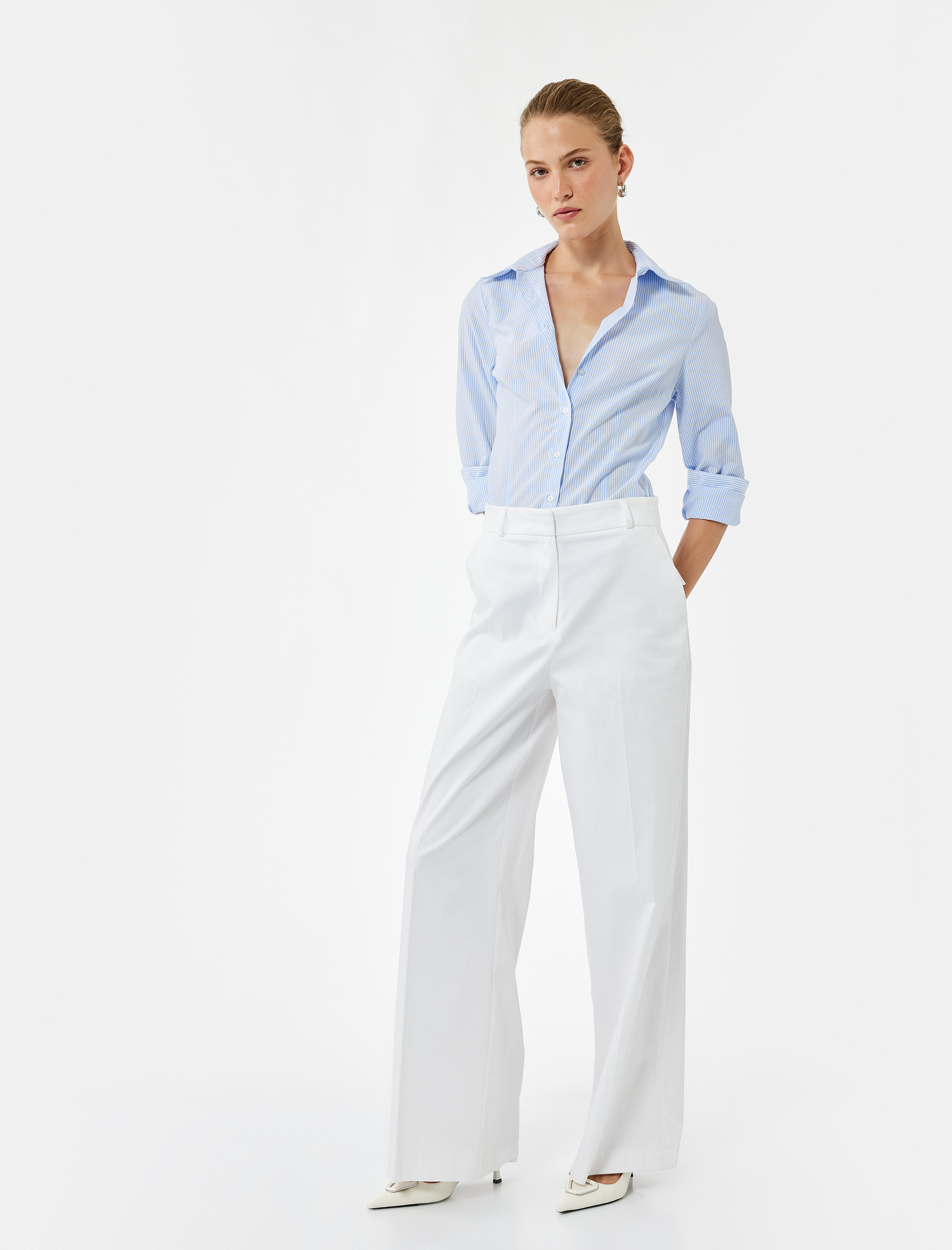   Slim Fit Uzun Kollu Klasik Yaka Çizgili Gömlek