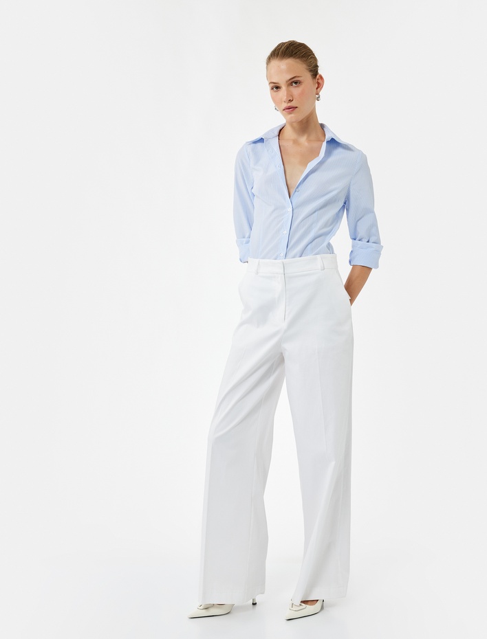  Slim Fit Uzun Kollu Klasik Yaka Çizgili Gömlek