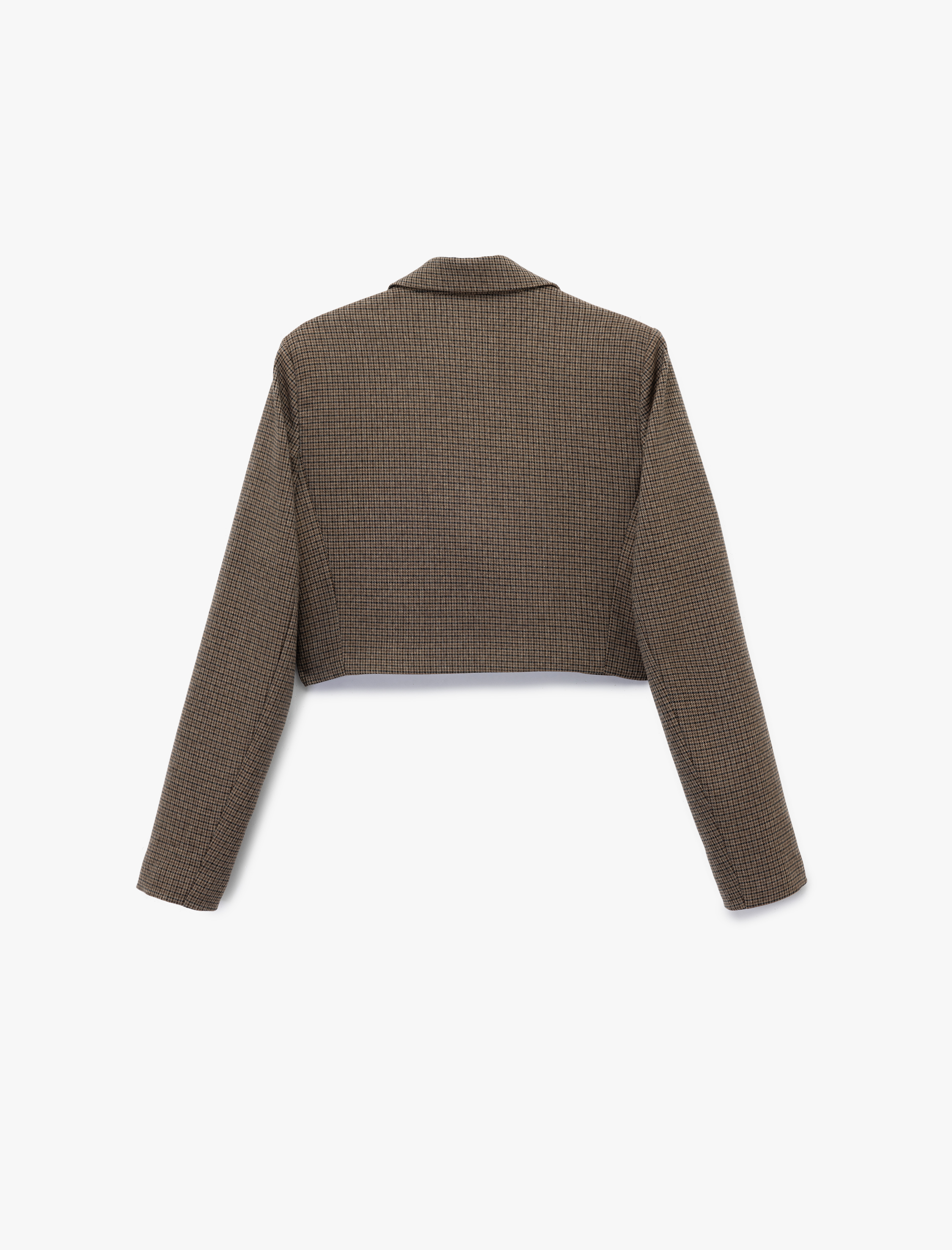 Kruvaze Uzun Kollu Düğmeli Crop Blazer Ceket