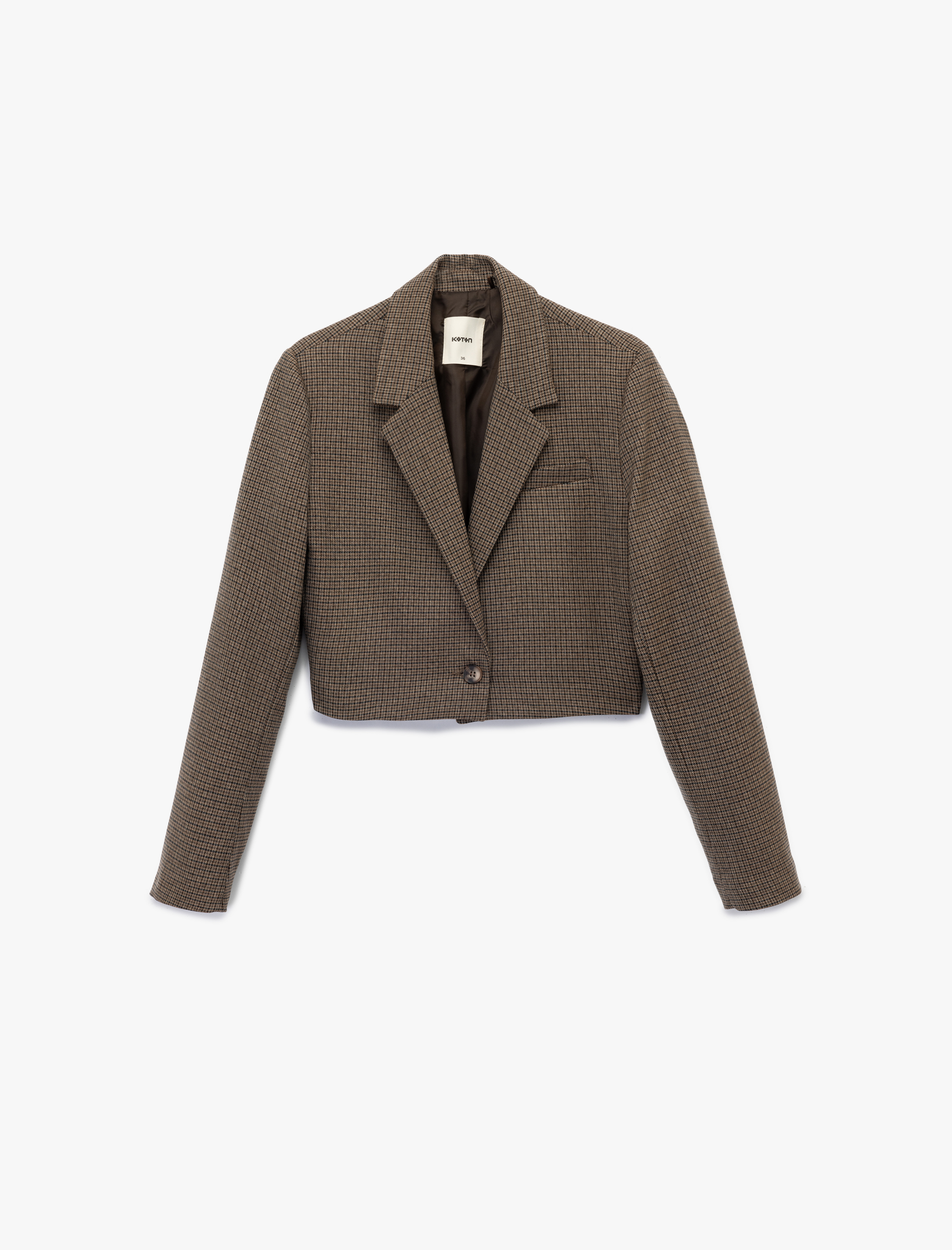 Kruvaze Uzun Kollu Düğmeli Crop Blazer Ceket