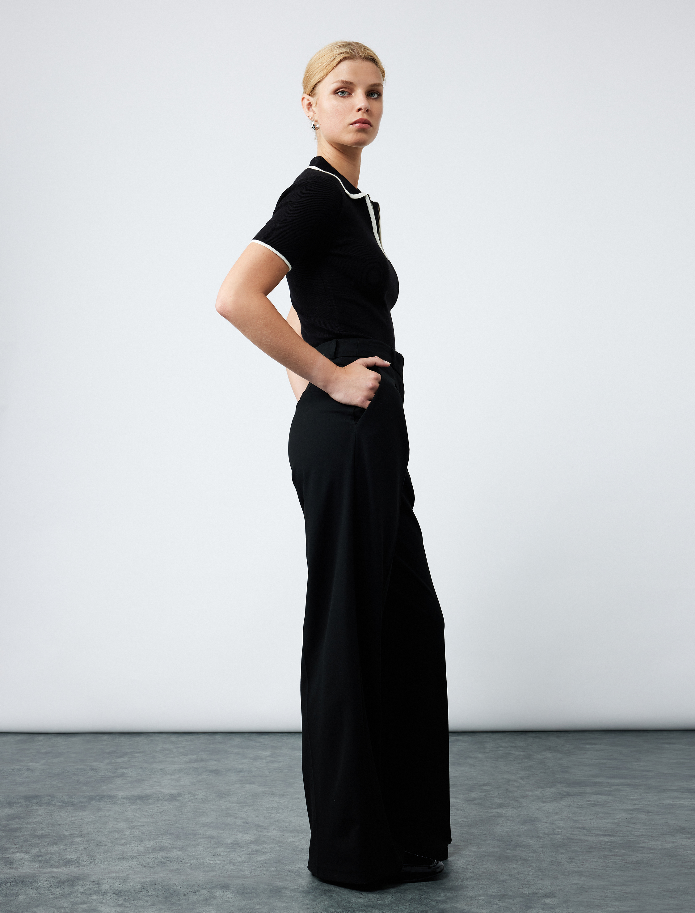   Pile Detaylı Cepli Yüksek Bel Palazzo Pantolon