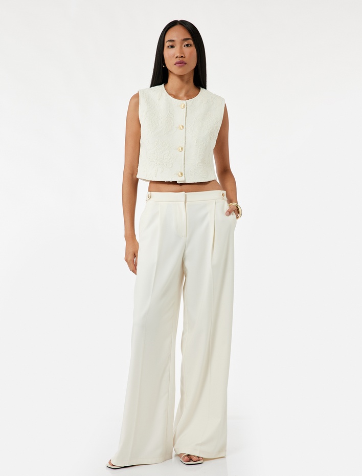  Slim Fit Kolsuz Bisiklet Yaka Düğmeli Floral Dokulu Yelek