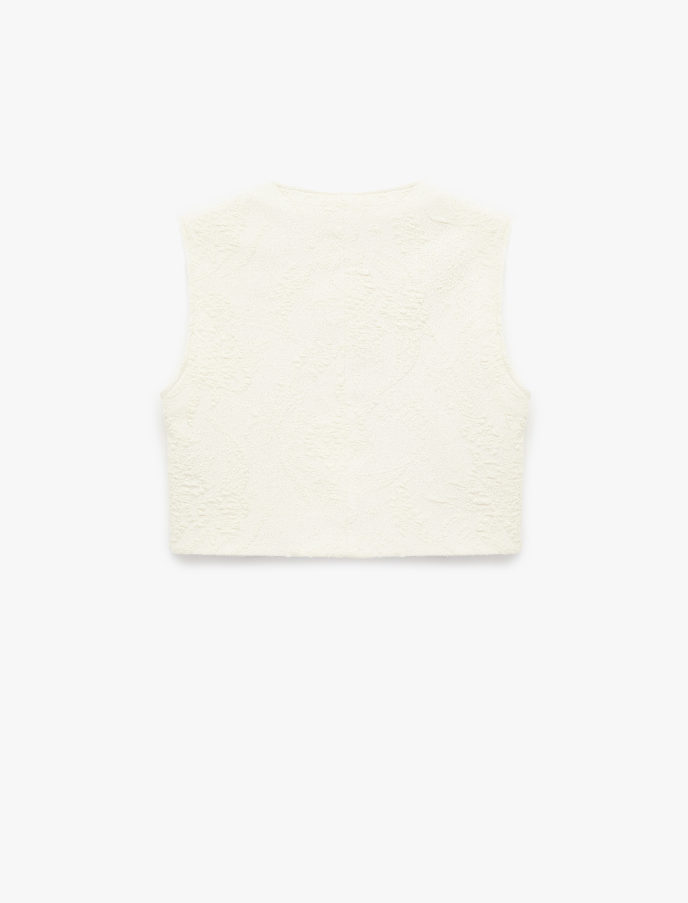   Slim Fit Kolsuz Bisiklet Yaka Düğmeli Floral Dokulu Yelek