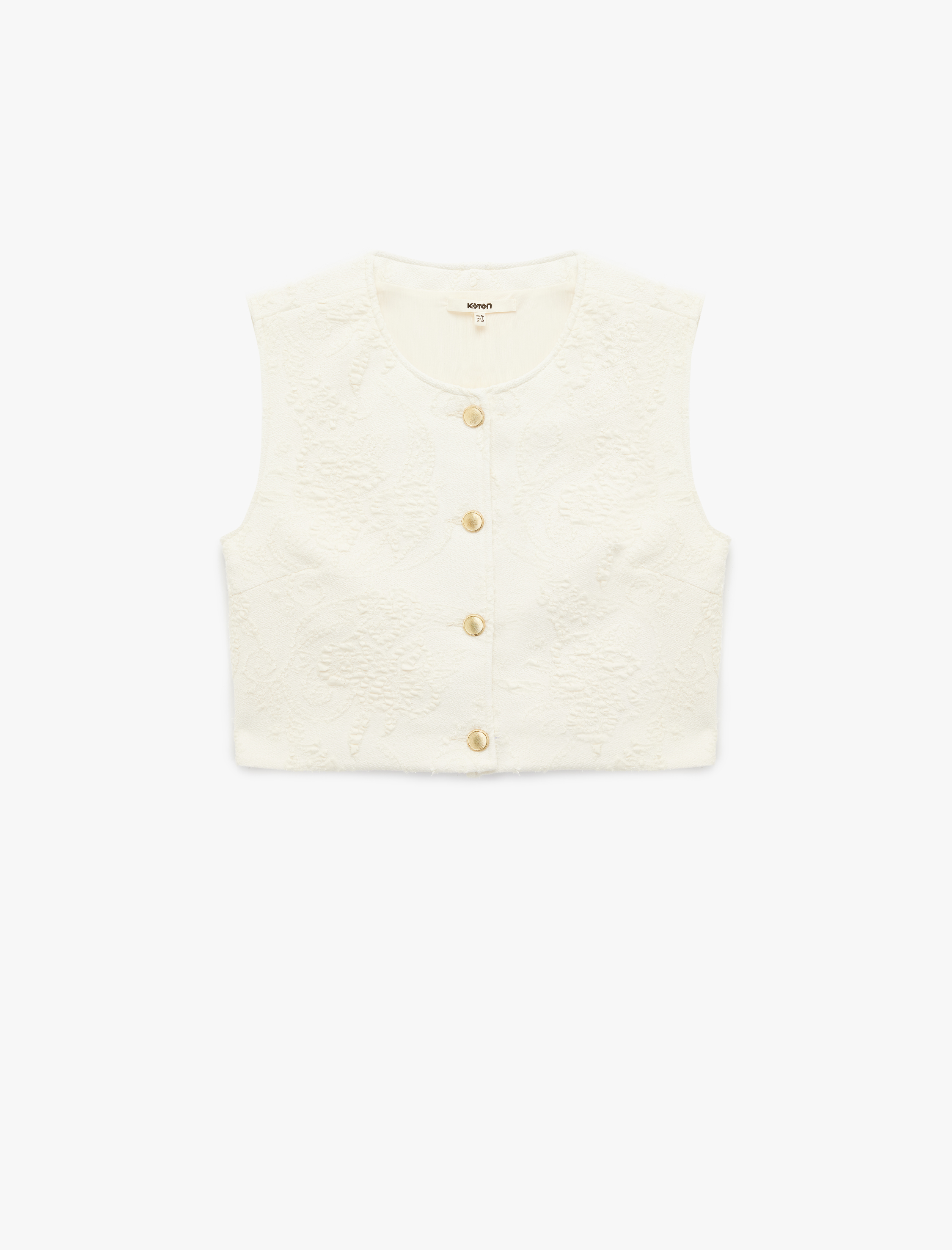   Slim Fit Kolsuz Bisiklet Yaka Düğmeli Floral Dokulu Yelek