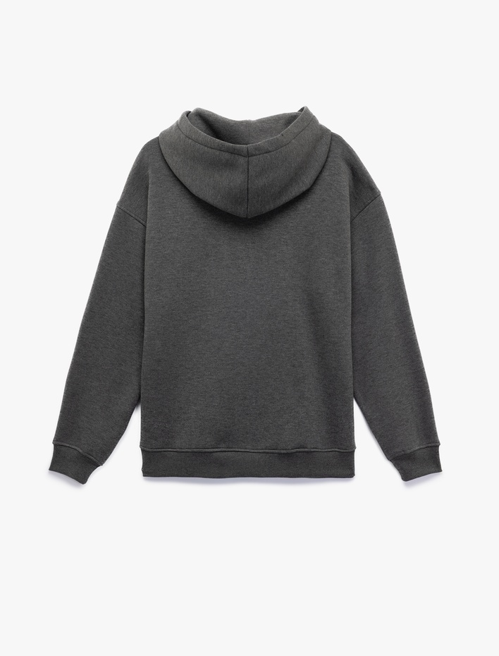  Şardonlu Uzun Kollu Kapüşonlu Oversize Sweatshirt