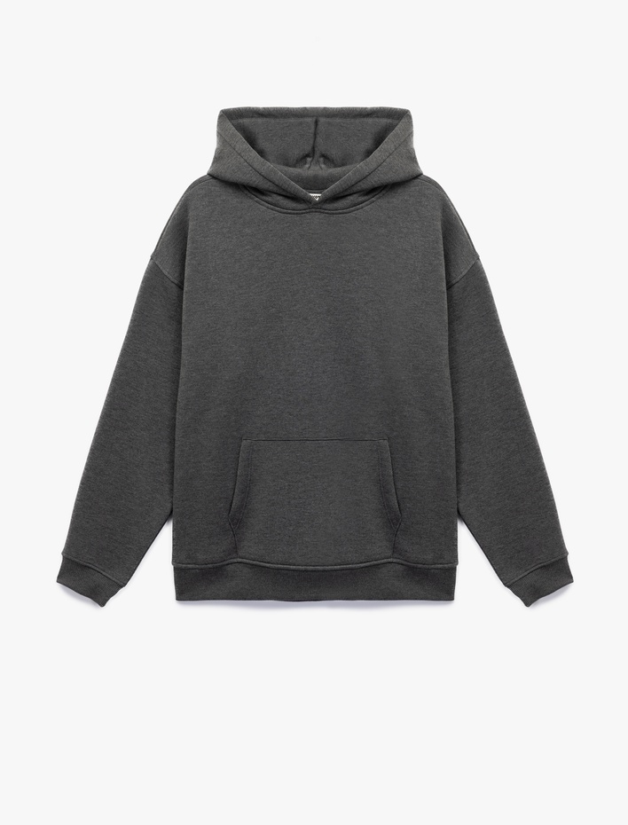  Şardonlu Uzun Kollu Kapüşonlu Oversize Sweatshirt
