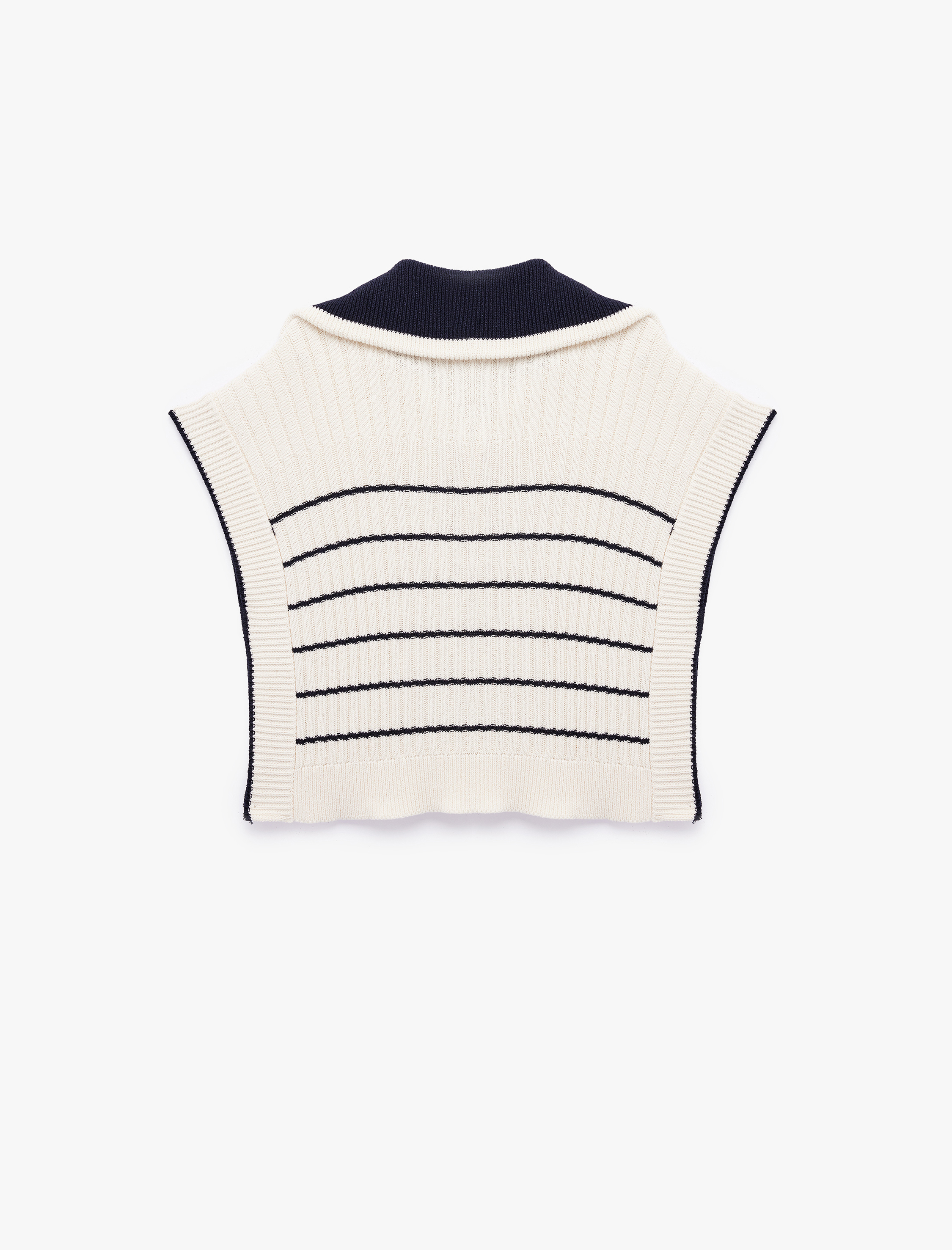   Yanları Yırtmaçlı Yarım Fermuarlı Polo Yaka Çizgili Triko Süveter