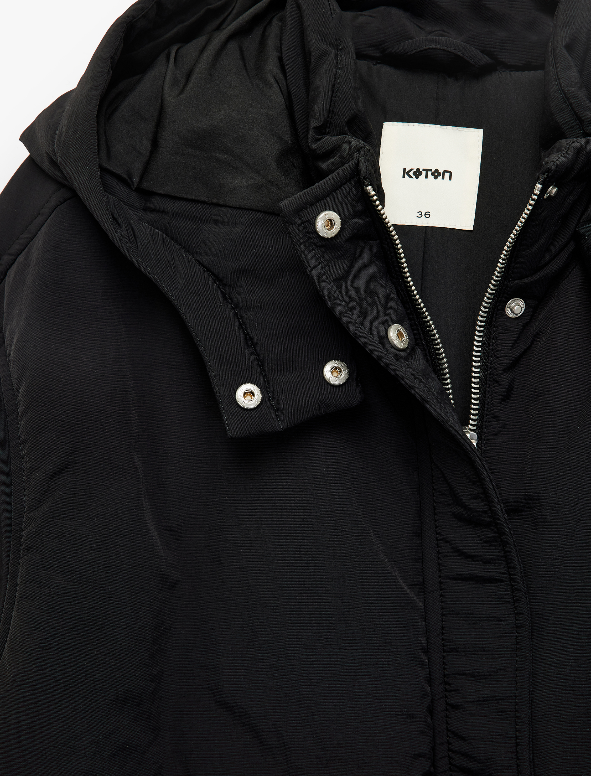   Cepli Fermuarlı Su İtici Uzun Kollu Kapüşonlu Kısa Şişme Mont