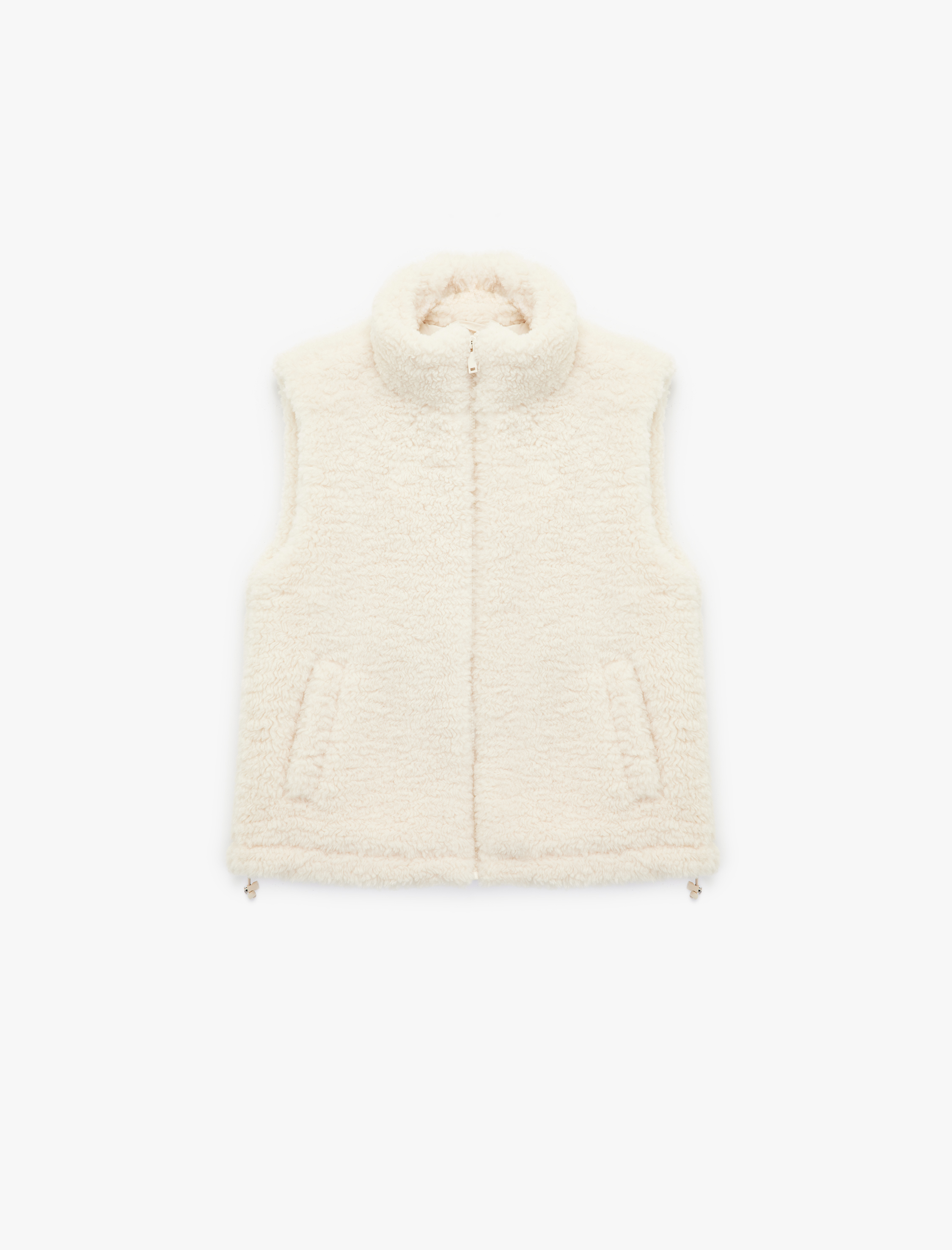   Cepli Dik Yaka Kolsuz Fermuarlı Crop Peluş Yelek