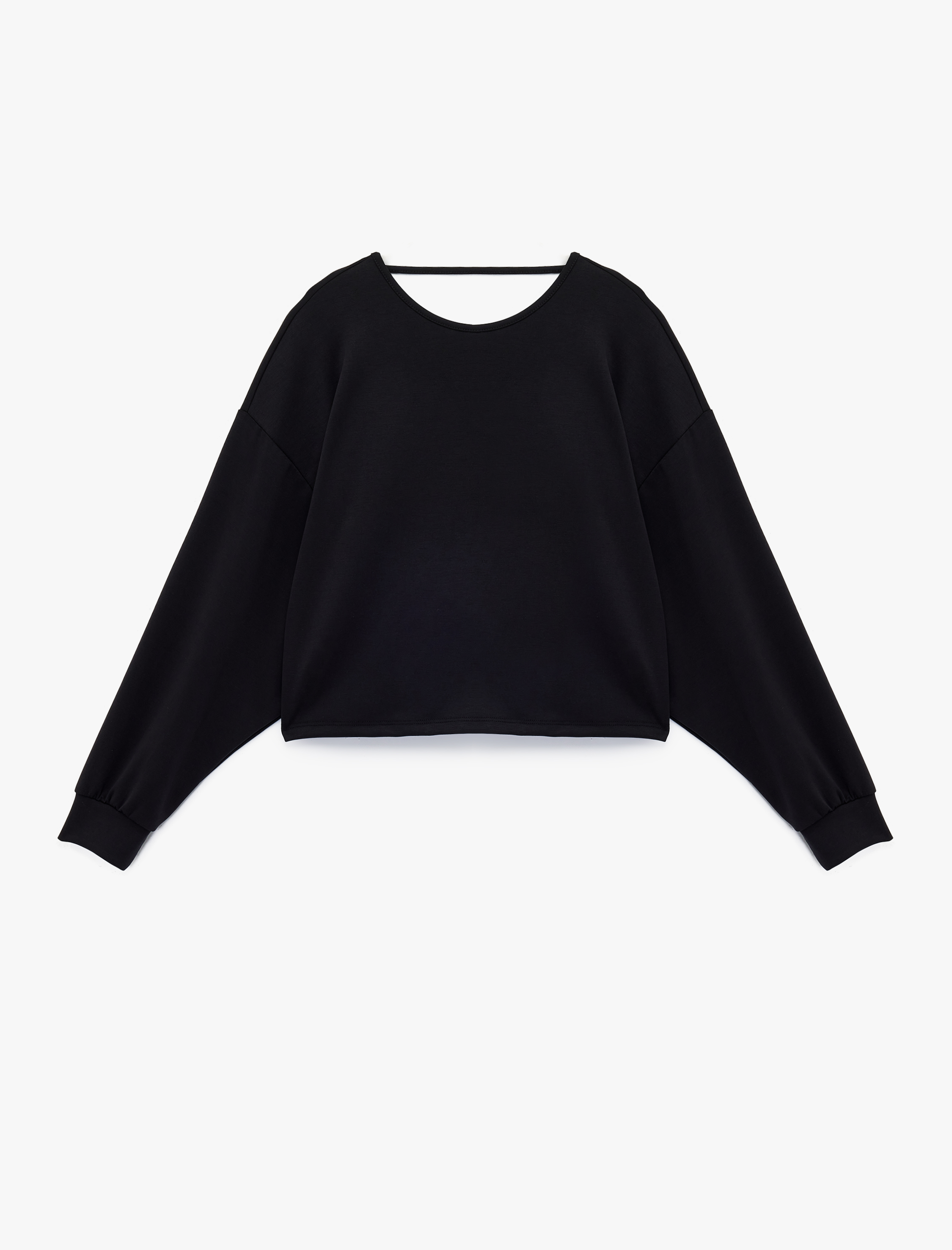   Modal Kumaş Rahat Kalıp Uzun Kollu Kayık Yaka Sırt Dekolteli Bluz