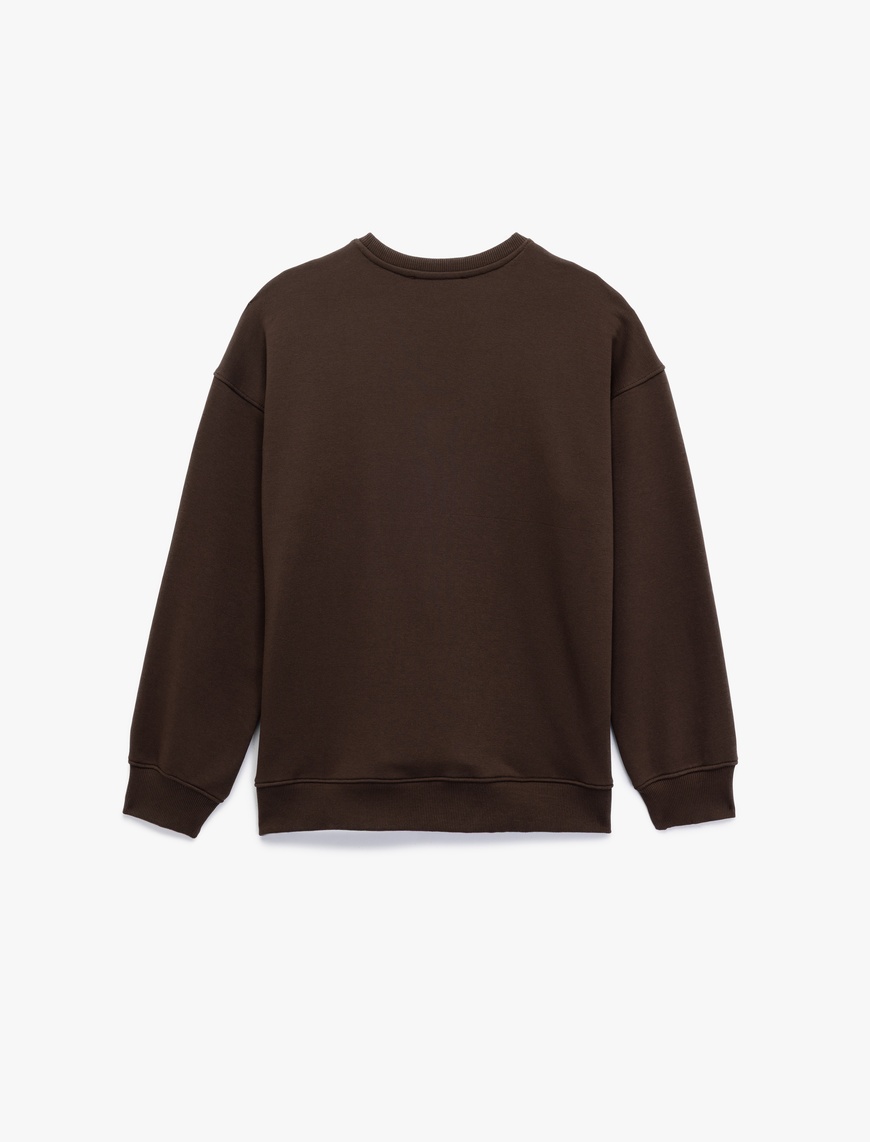   Uzun Kollu Bisiklet Yaka Nakışlı Oversize Sweatshirt