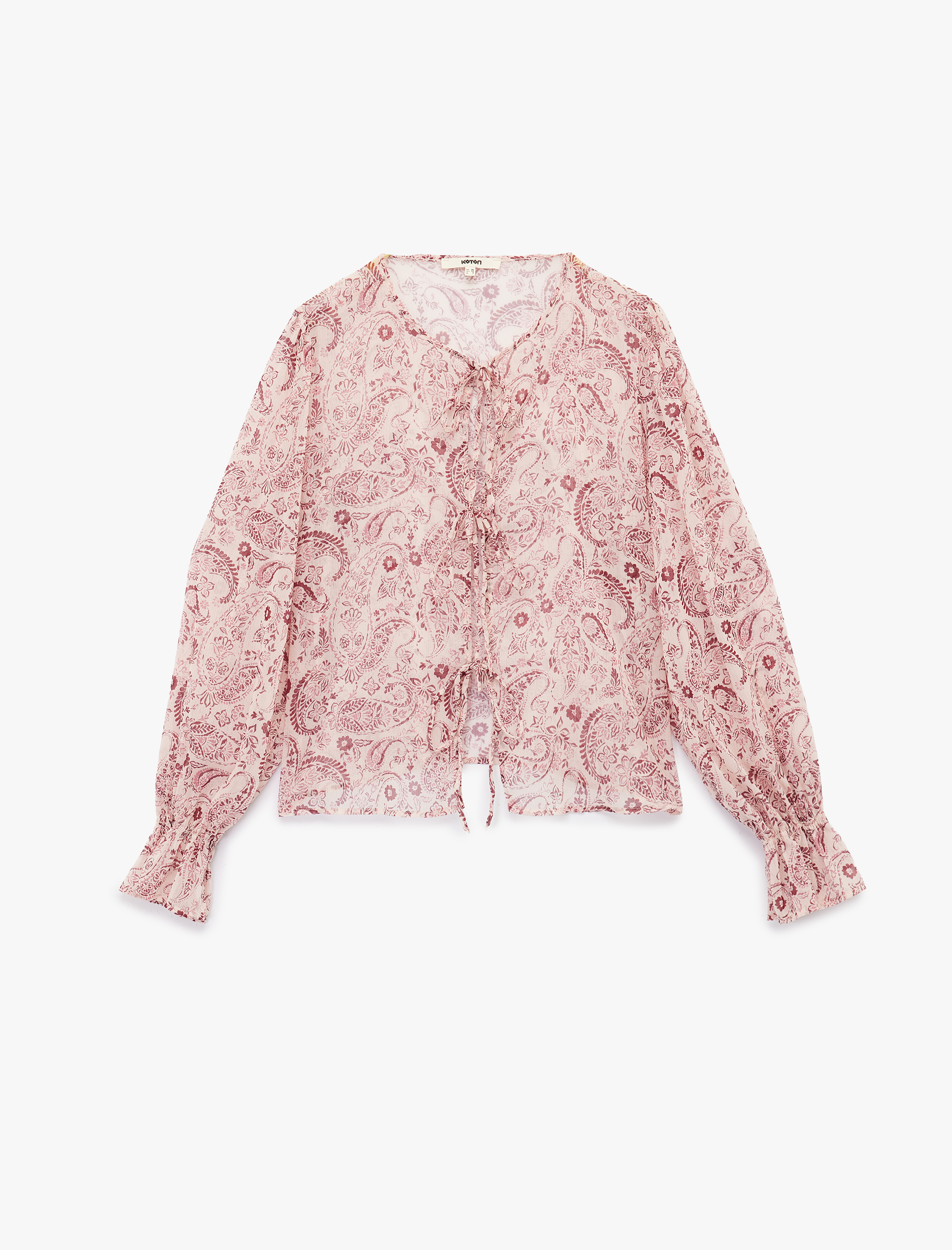   Uzun Kollu Bağlamalı Yaka Etnik Desenli Gömlek