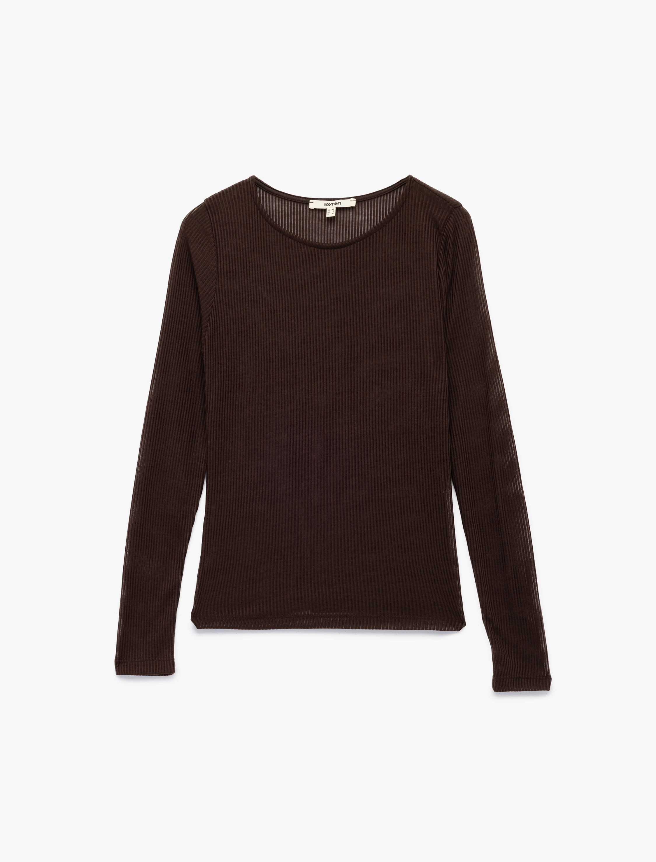 Slim Fit Uzun Kollu Bisiklet Yaka Basic Fitilli Tişört