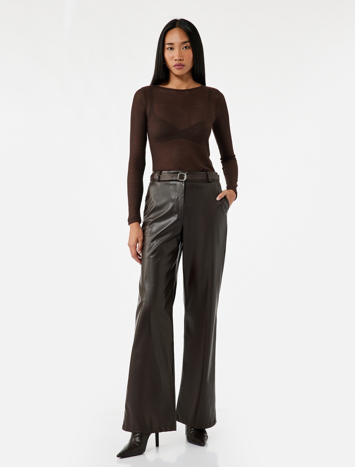  Slim Fit Uzun Kollu Bisiklet Yaka Basic Fitilli Tişört