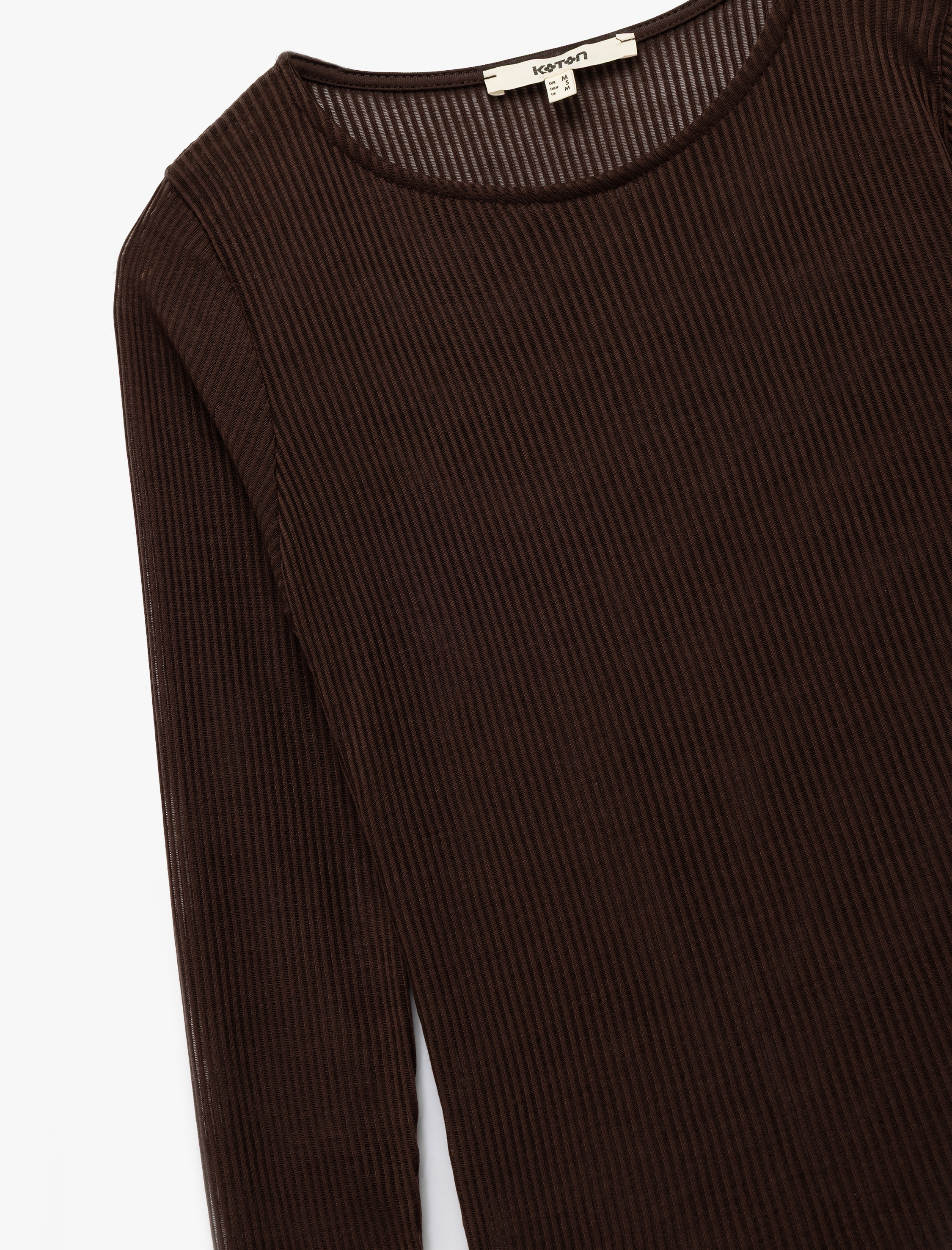 Slim Fit Uzun Kollu Bisiklet Yaka Basic Fitilli Tişört