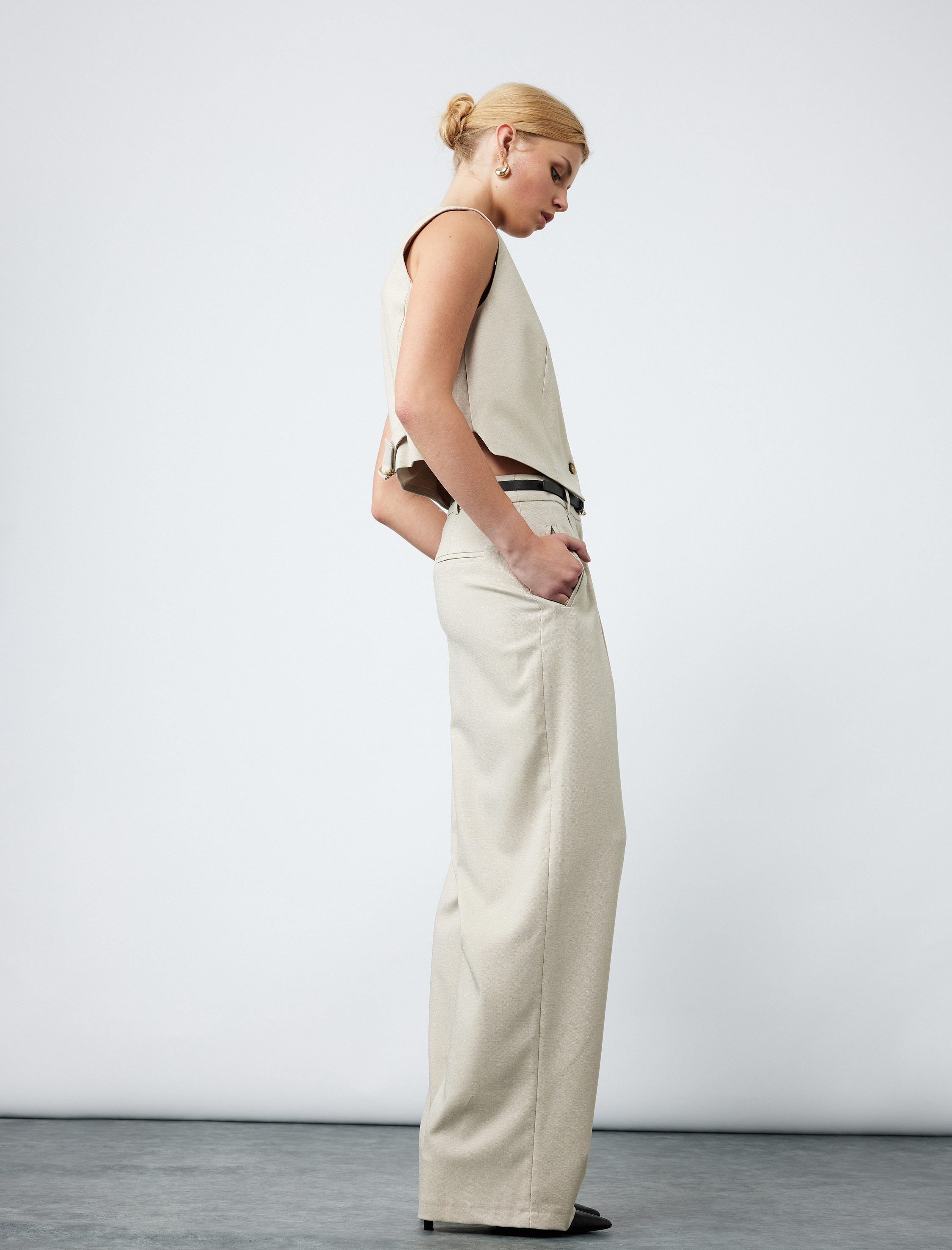   Kemer Detaylı Pileli Cepli Yüksek Bel Palazzo Pantolon