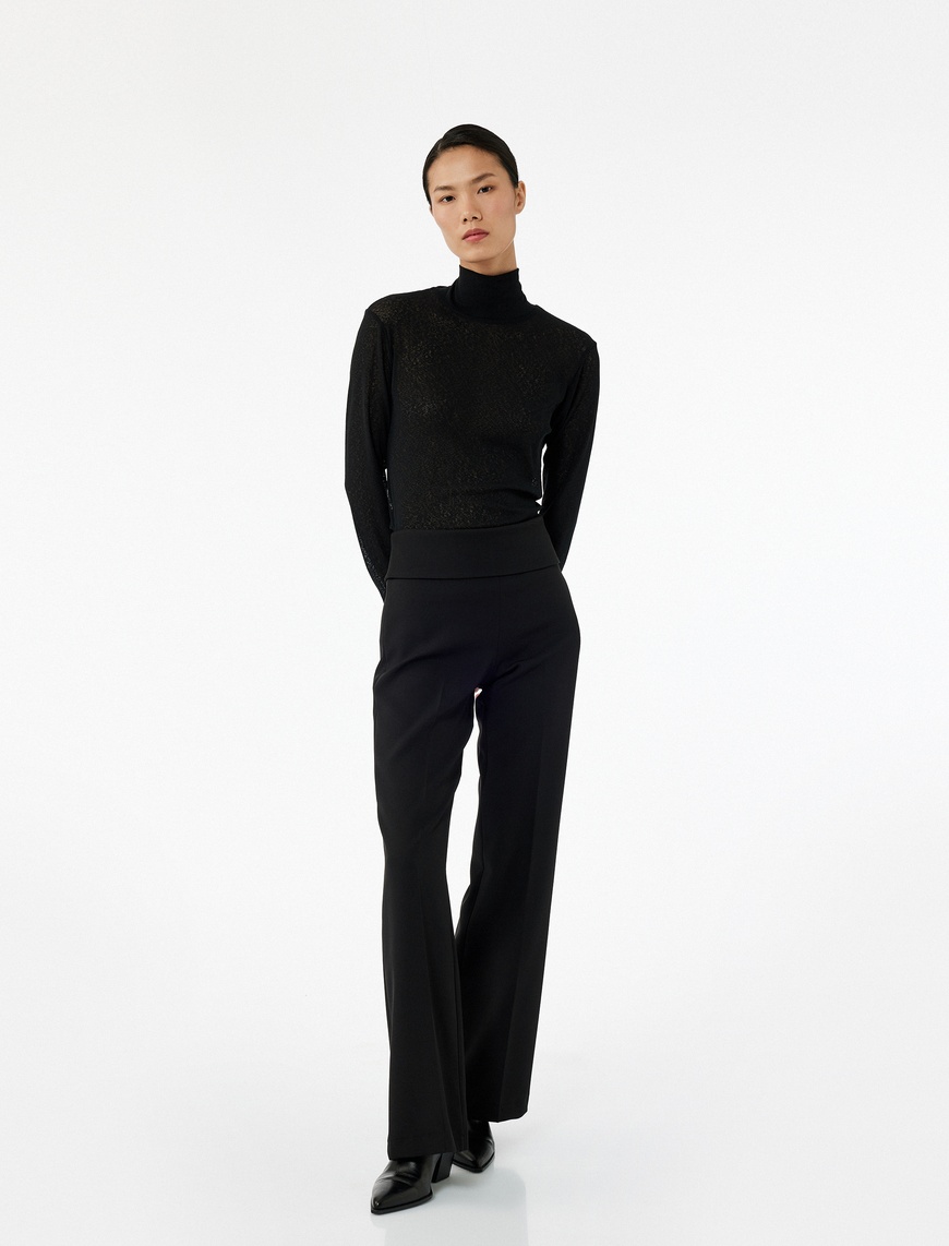   Slim Fit Beli Kat Detaylı İspanyol Paça Pantolon