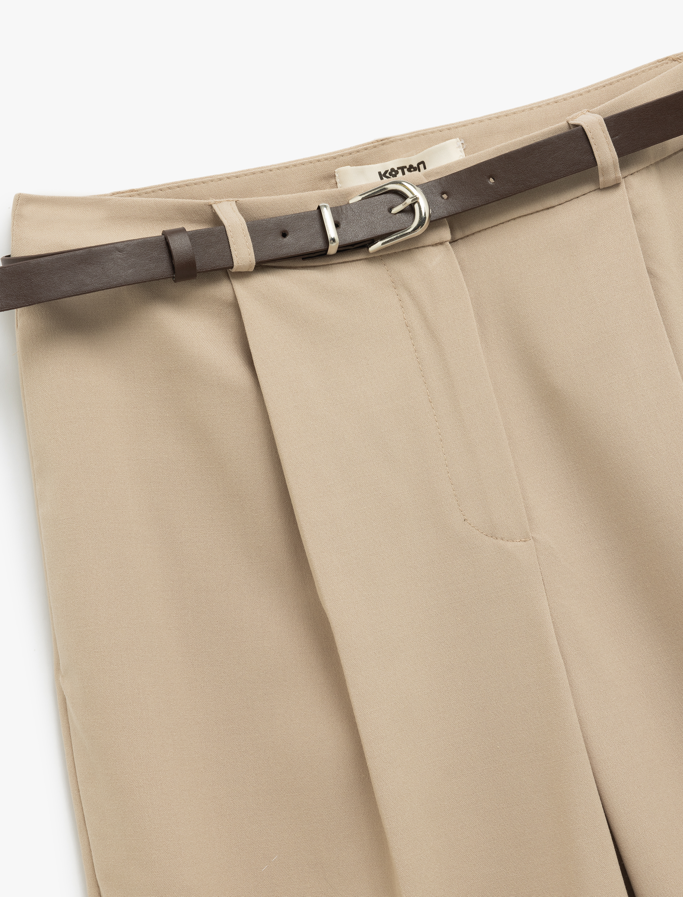   Cepli Pile Detaylı Kemerli Kumaş Cigarette Pantolon