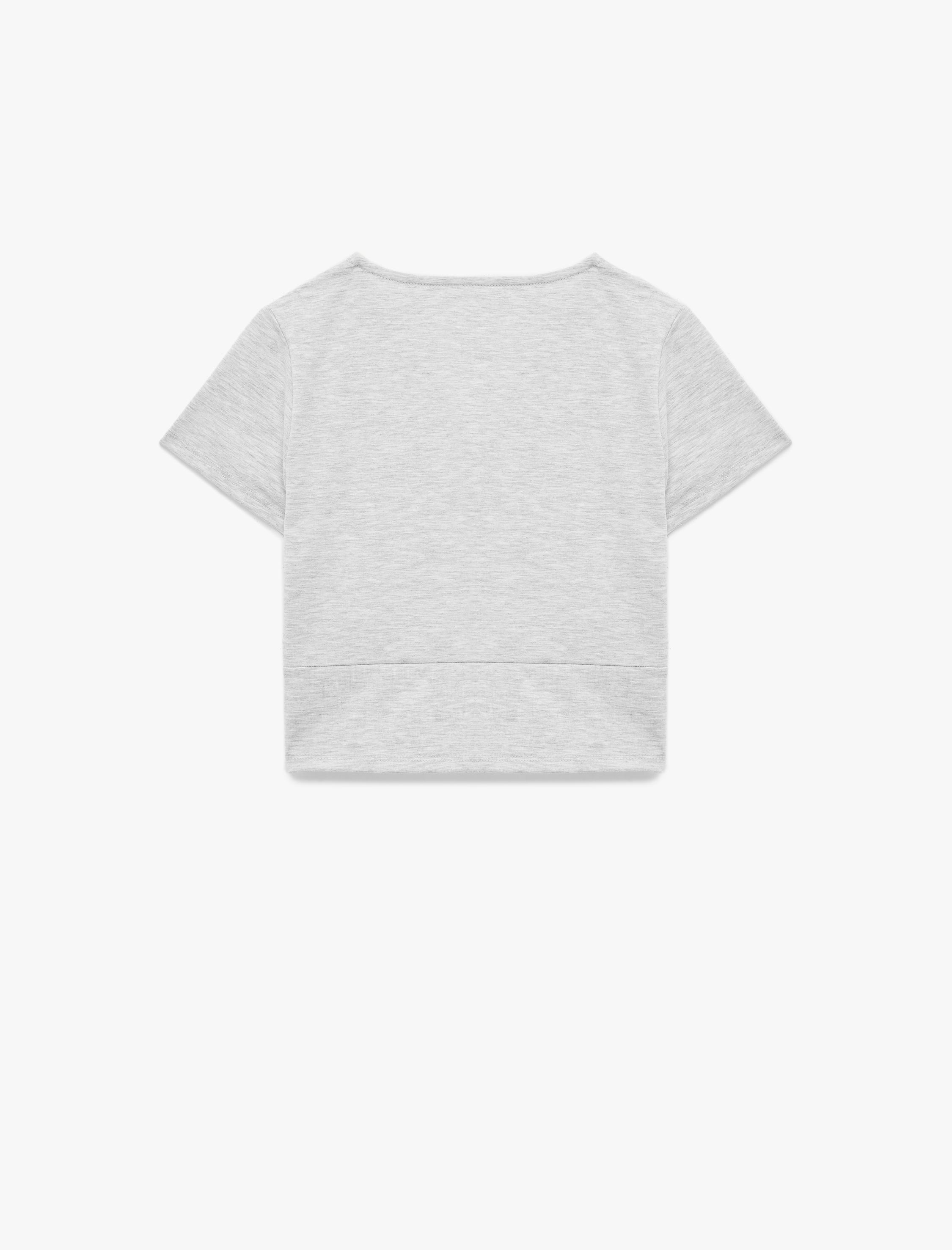   V Yaka Kısa Kollu Crop Spor Tişört