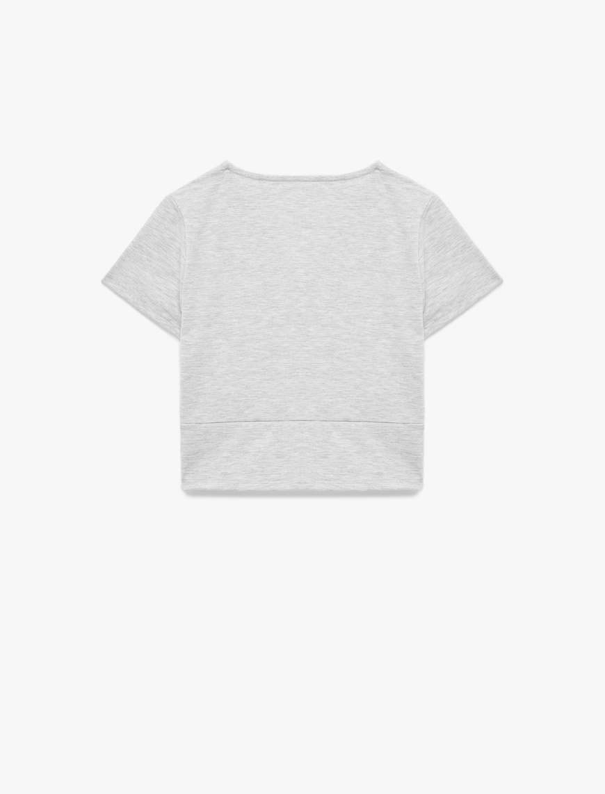   V Yaka Kısa Kollu Crop Spor Tişört