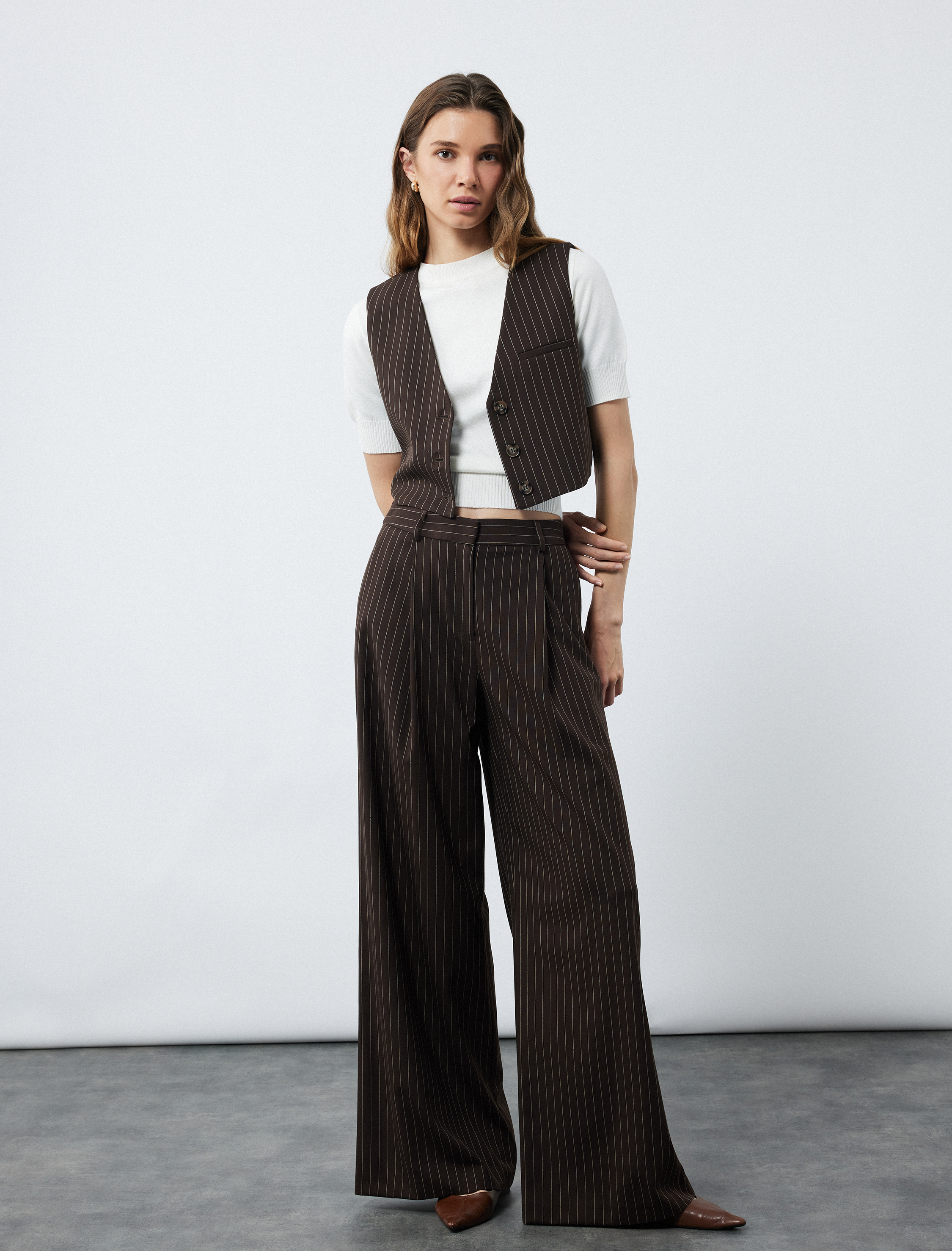   Pile Detaylı Cepli Geniş Paça Palazzo Pantolon