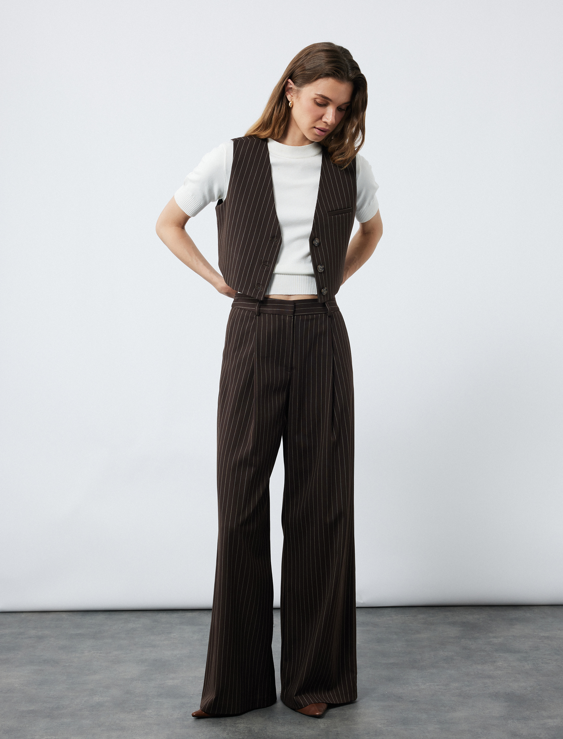   Pile Detaylı Cepli Geniş Paça Palazzo Pantolon