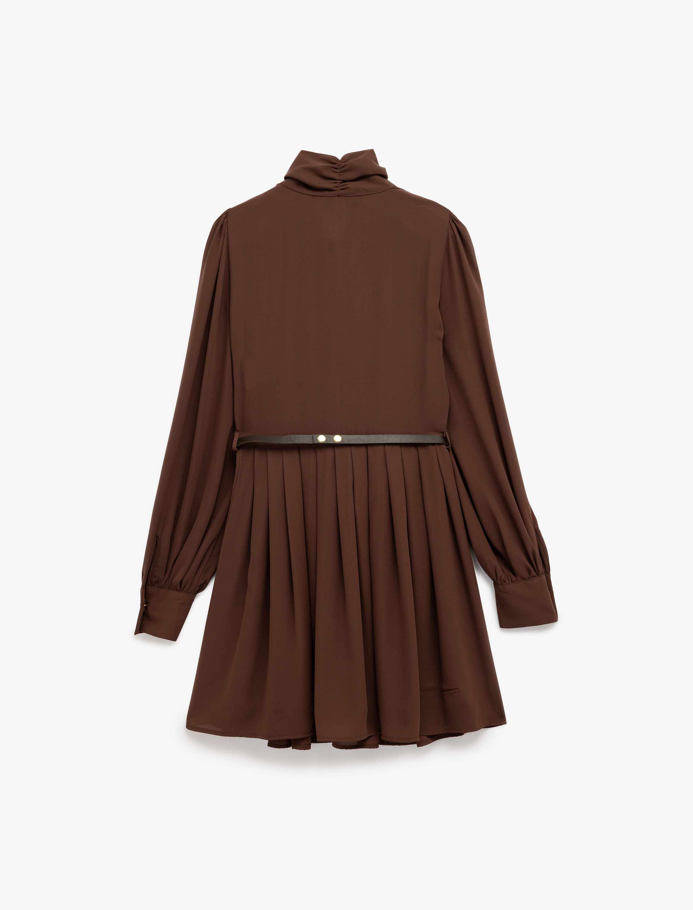   Regular Fit Uzun Kollu Kemerli Fular Yaka Mini Elbise