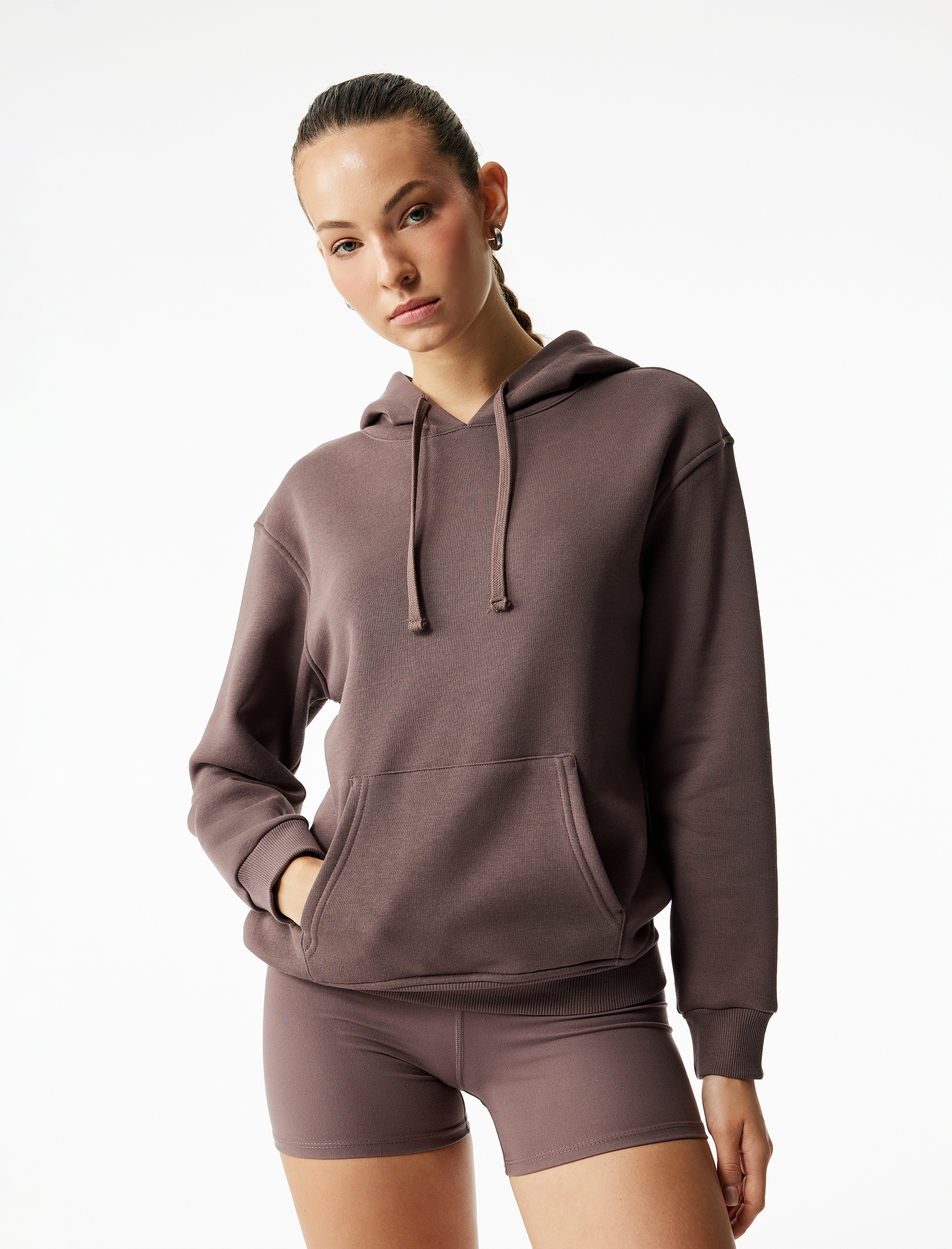   Kapüşonlu Uzun Kollu Kanguru Cepli Oversize Spor Sweatshirt