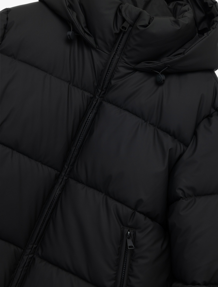   Polar Cep Detaylı Fermuarlı Uzun Kollu Kapüşonlu Crop Şişme Mont